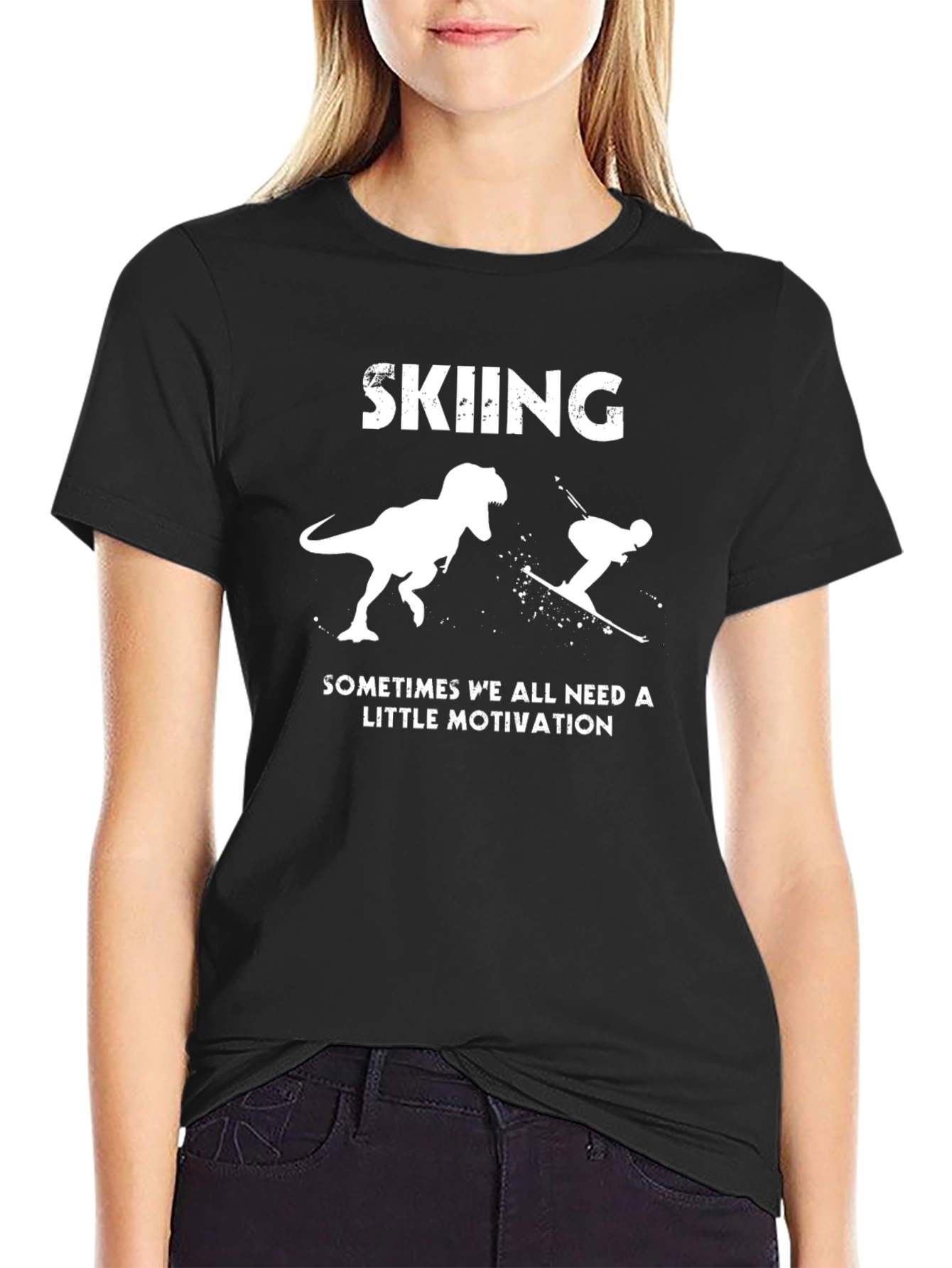 Skiing Dinosaur Motivation T-Shirt