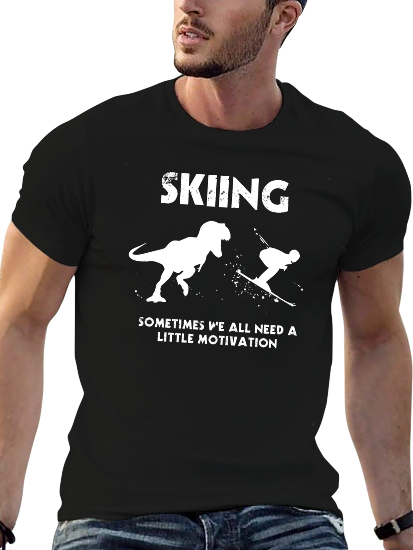 Skiing Dinosaur Motivation T-Shirt