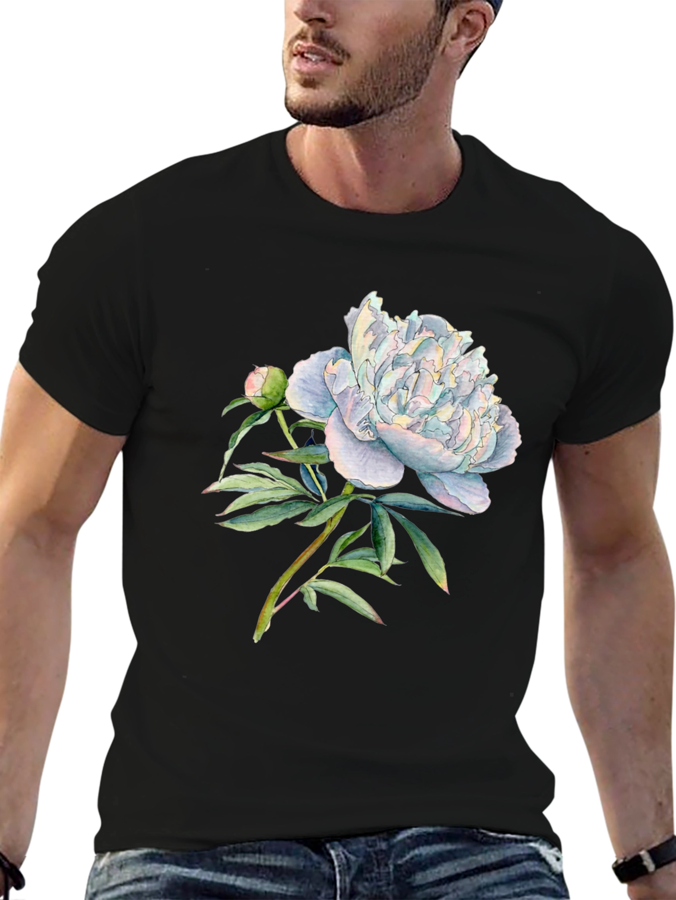 Floral Peony Graphic Black T-Shirt