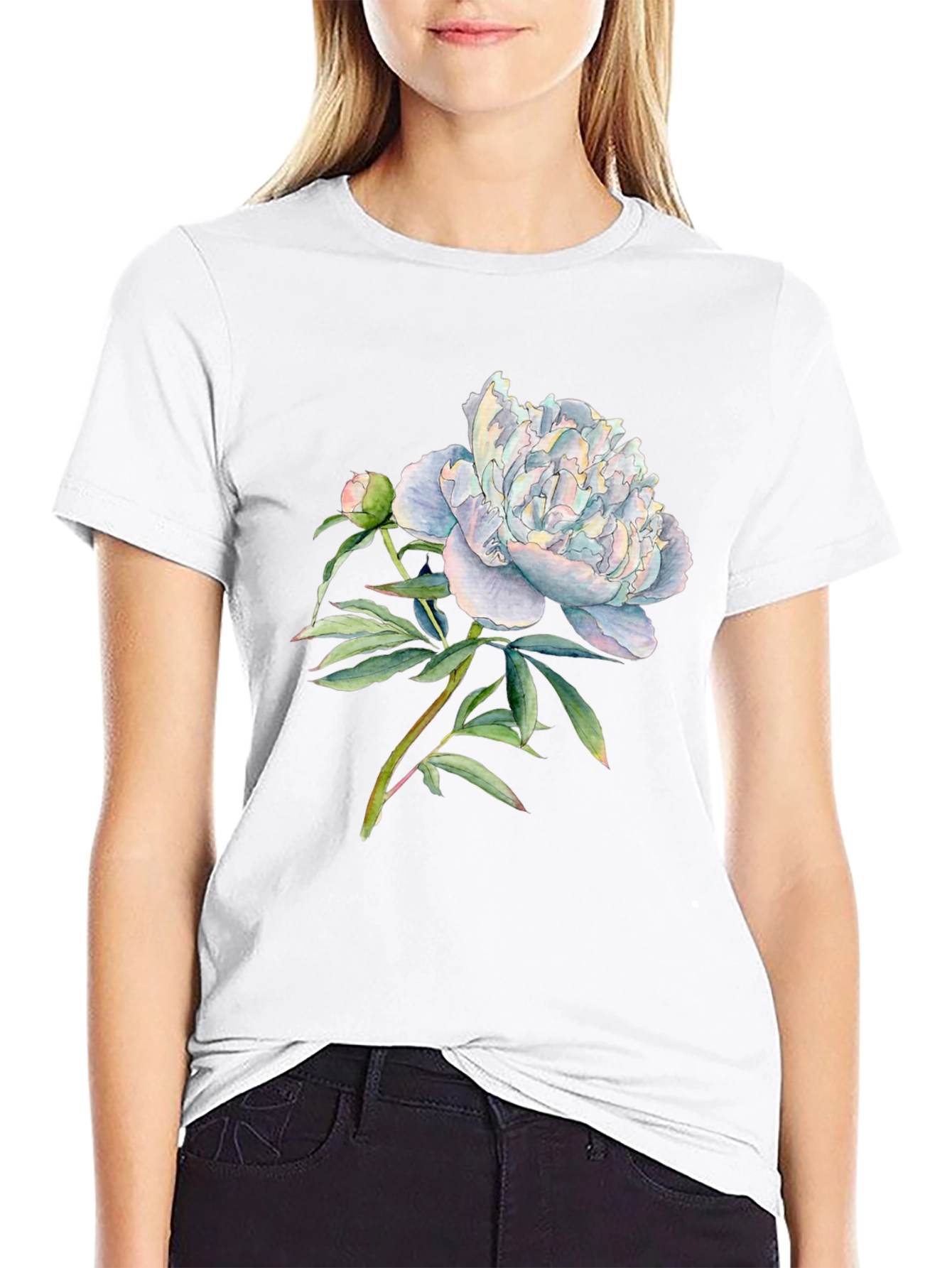 Floral Peony Graphic Black T-Shirt