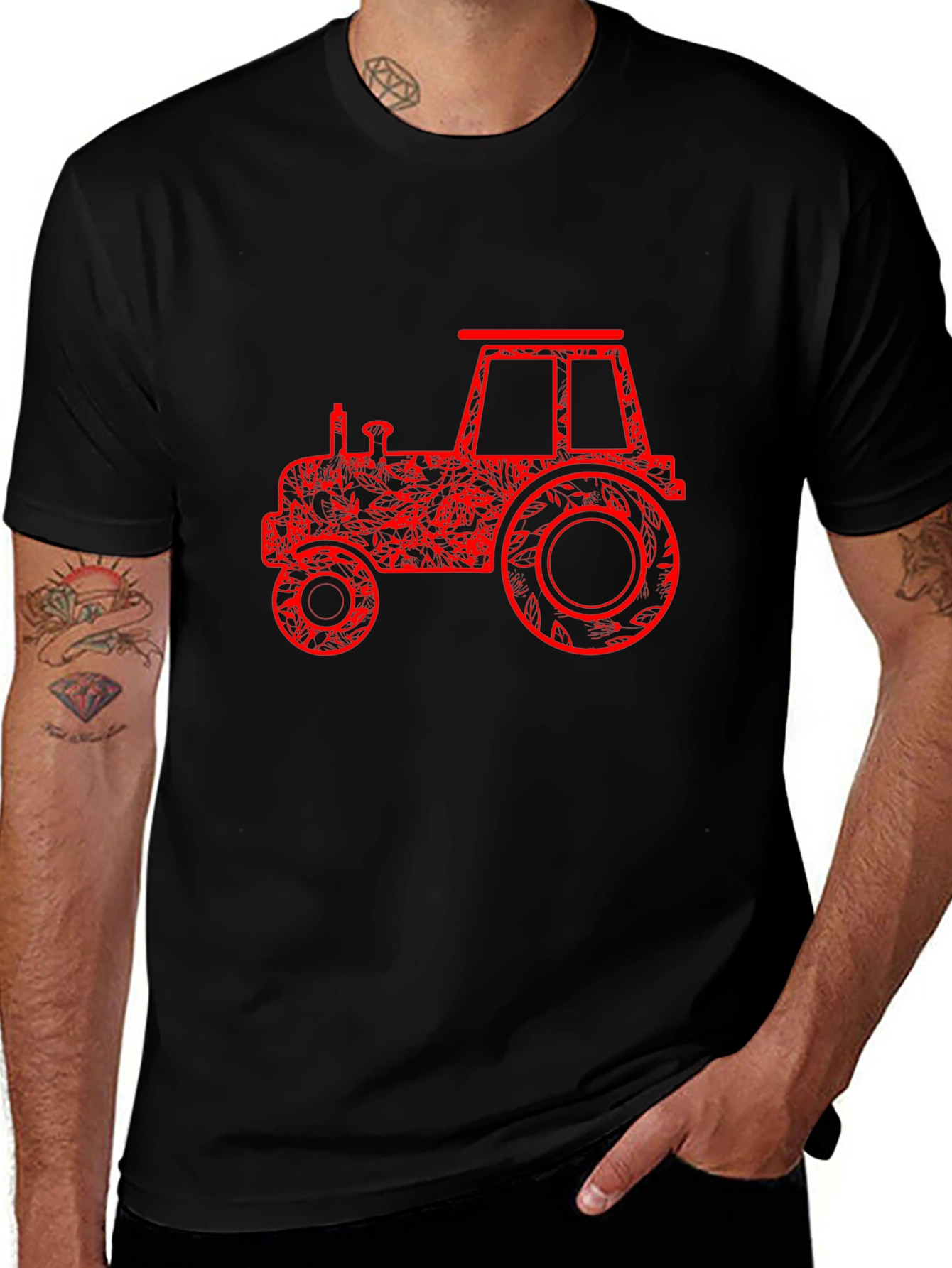 Red Tractor Graphic Black T-Shirt