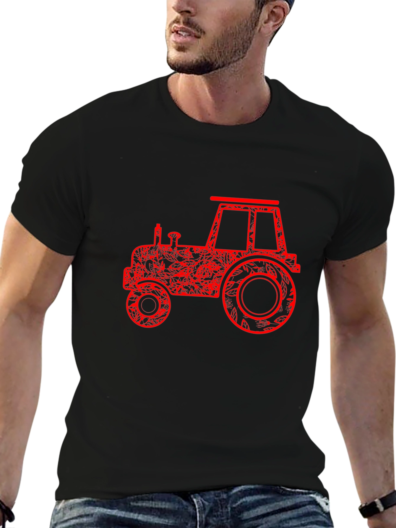 Red Tractor Graphic Black T-Shirt