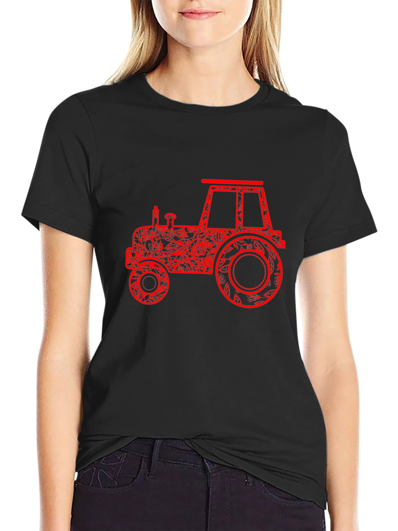 Red Tractor Graphic Black T-Shirt