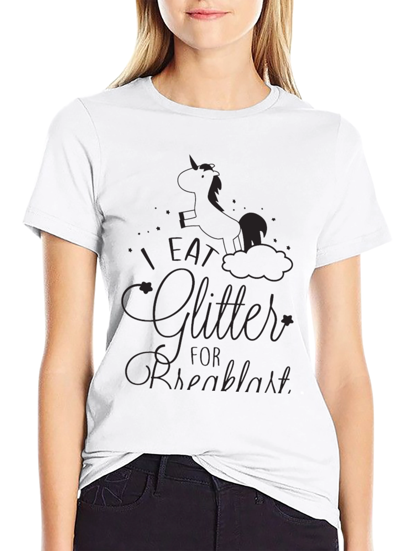 Unicorn Glitter Breakfast Black T-Shirt