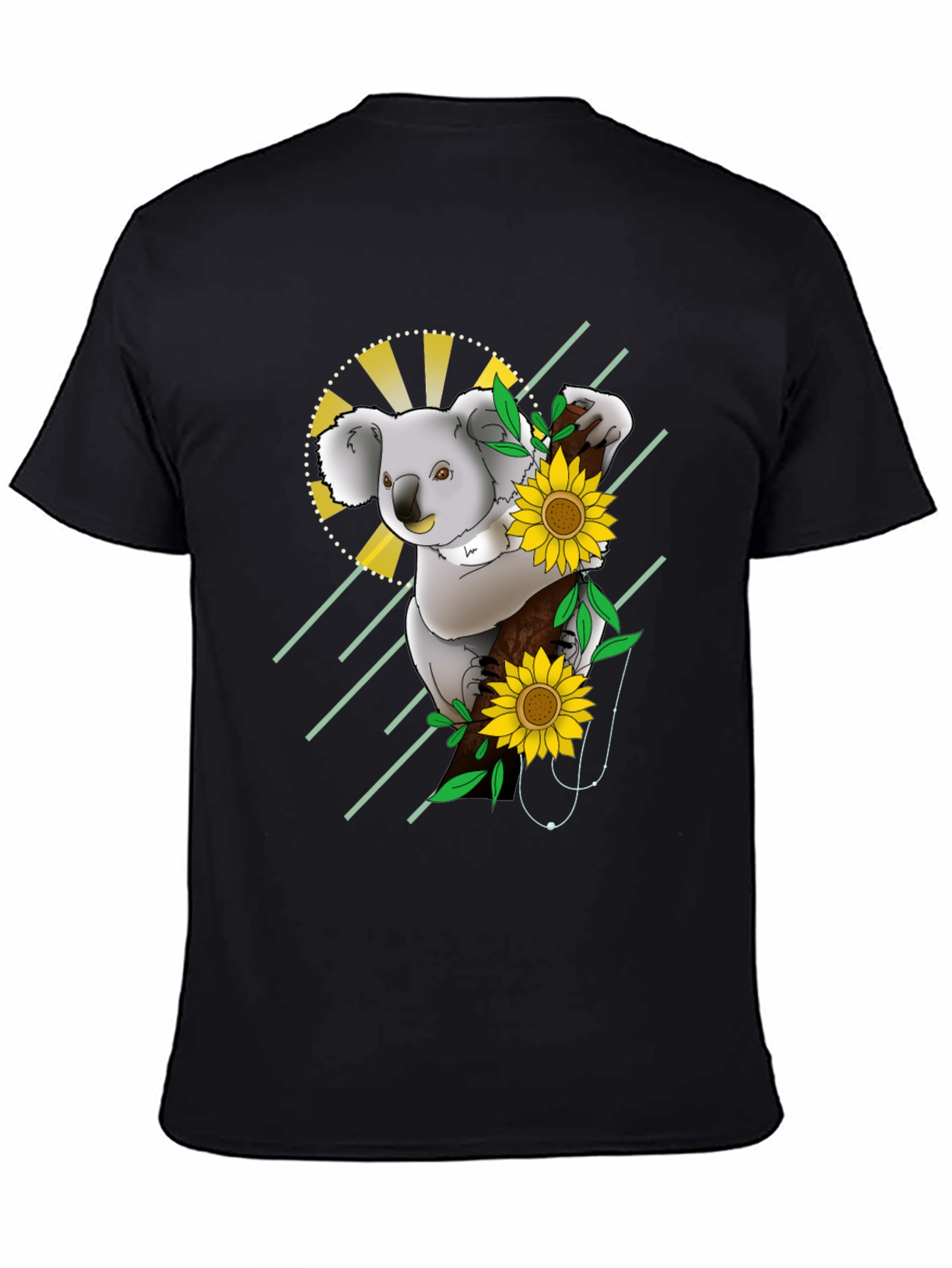 Koala & Sunflower Graphic Black T-Shirt