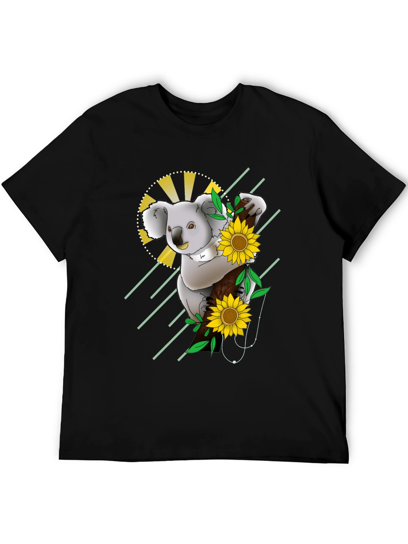 Koala & Sunflower Graphic Black T-Shirt