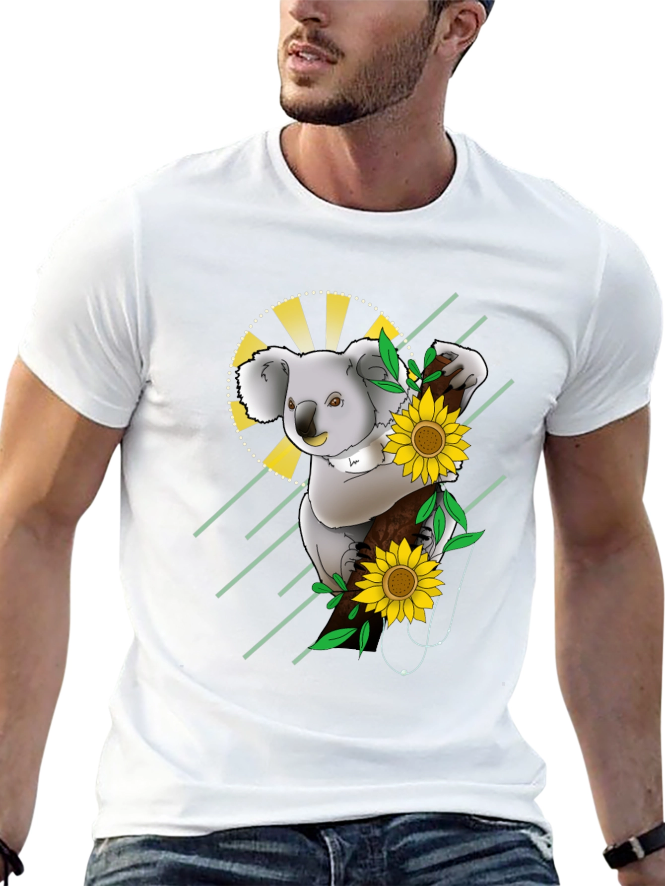 Koala & Sunflower Graphic Black T-Shirt