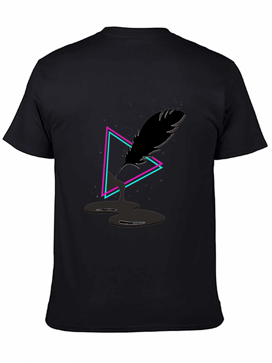 Feather & Neon Triangle Graphic Black T-Shirt