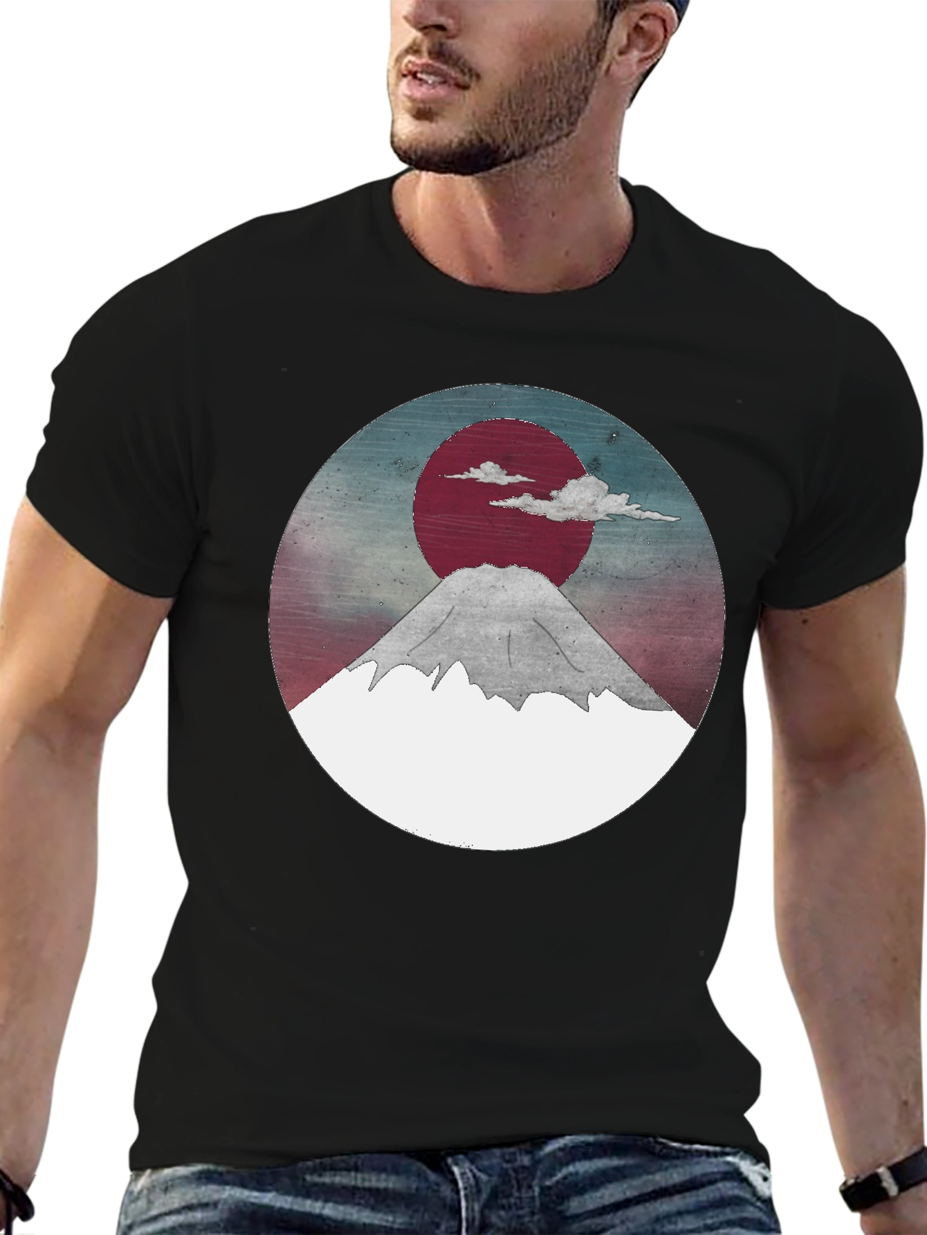 Mount Fuji Graphic Tee - Black Crew Neck T-Shirt
