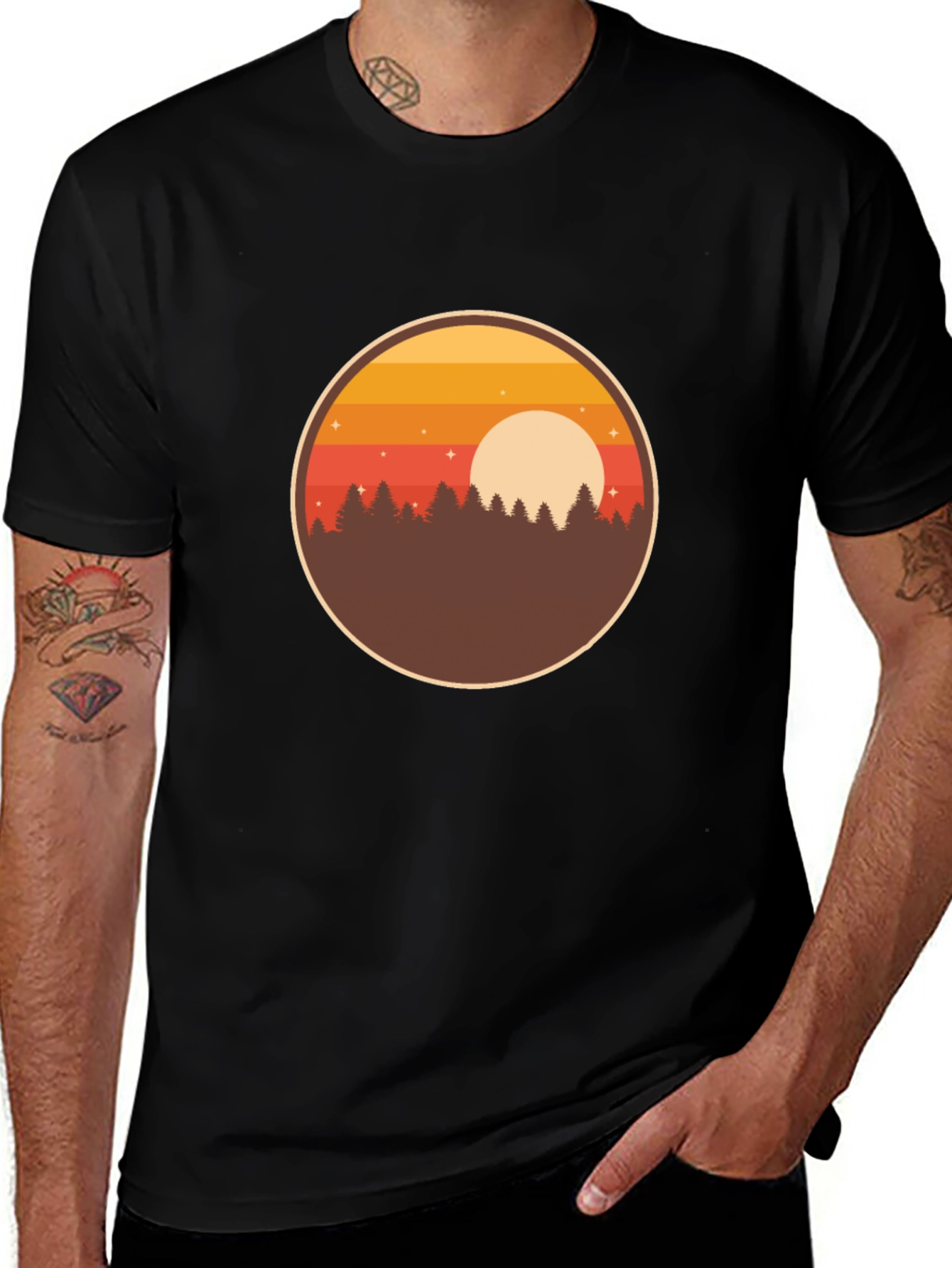 Sunset Forest Graphic T-Shirt - Retro Nature Tee