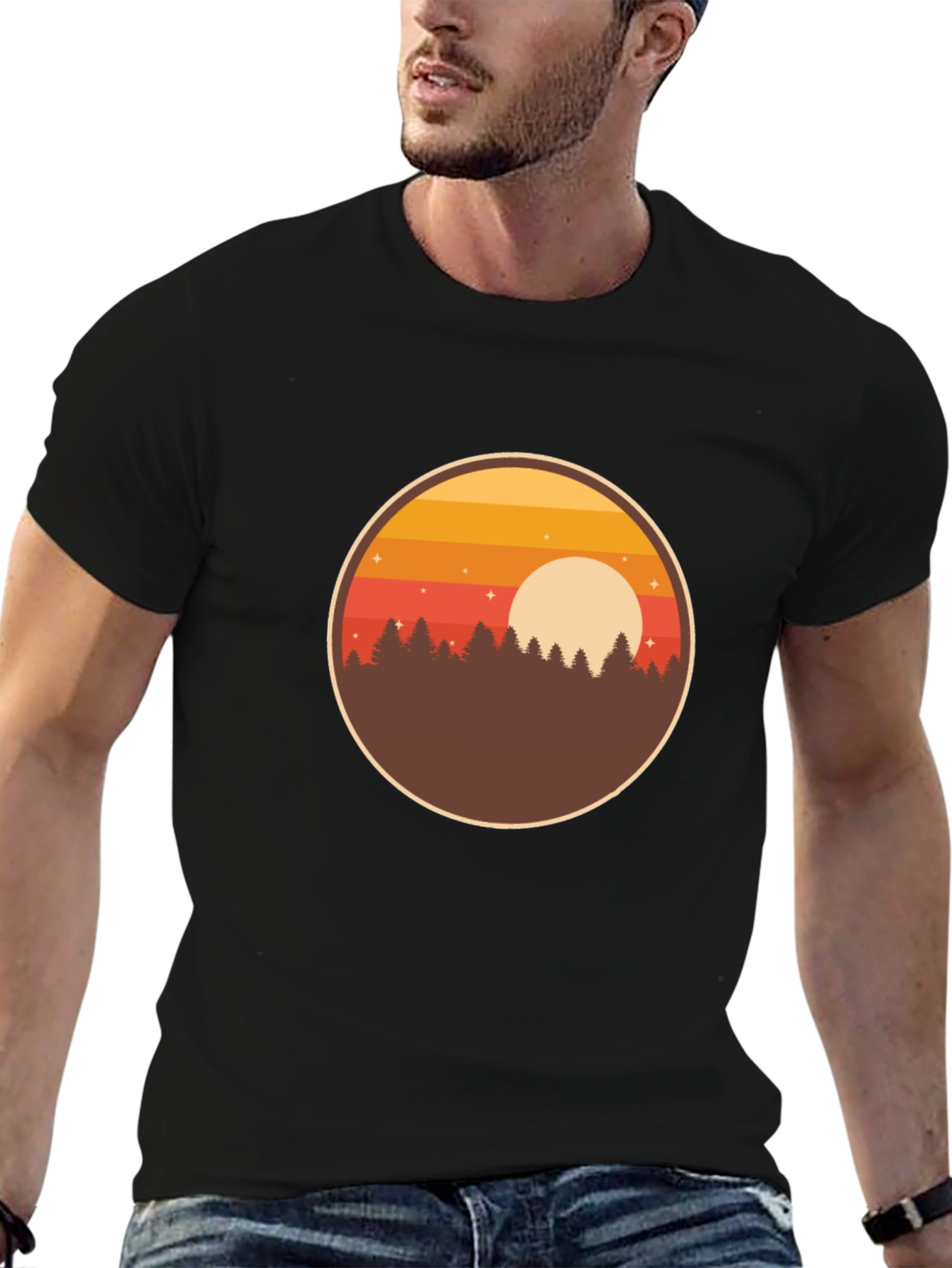 Sunset Forest Graphic T-Shirt - Retro Nature Tee