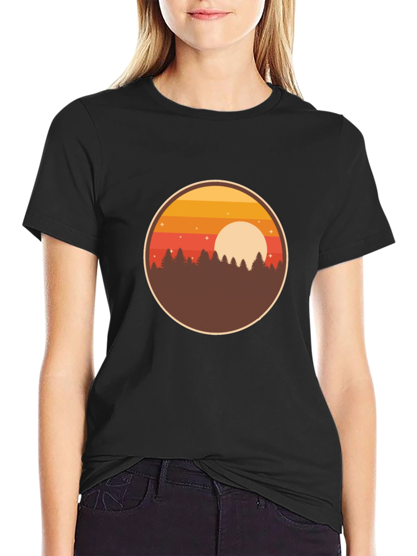 Sunset Forest Graphic T-Shirt - Retro Nature Tee
