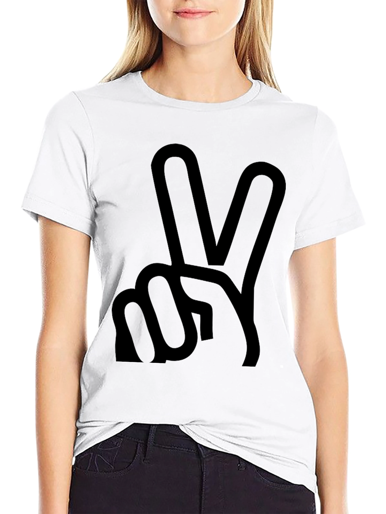 Peace Sign Graphic Tee - Black Cotton Casual Shirt