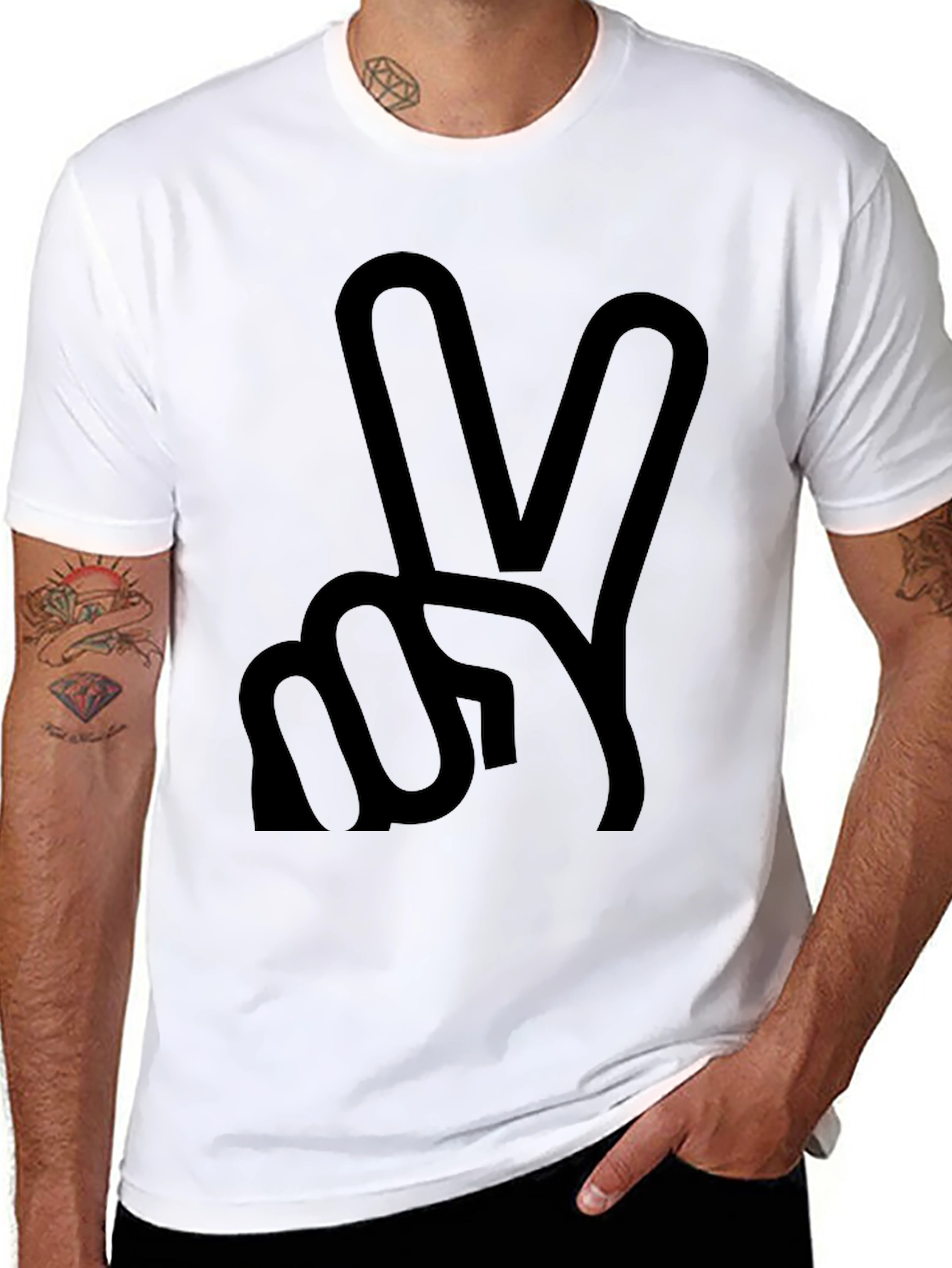 Peace Sign Graphic Tee - Black Cotton Casual Shirt