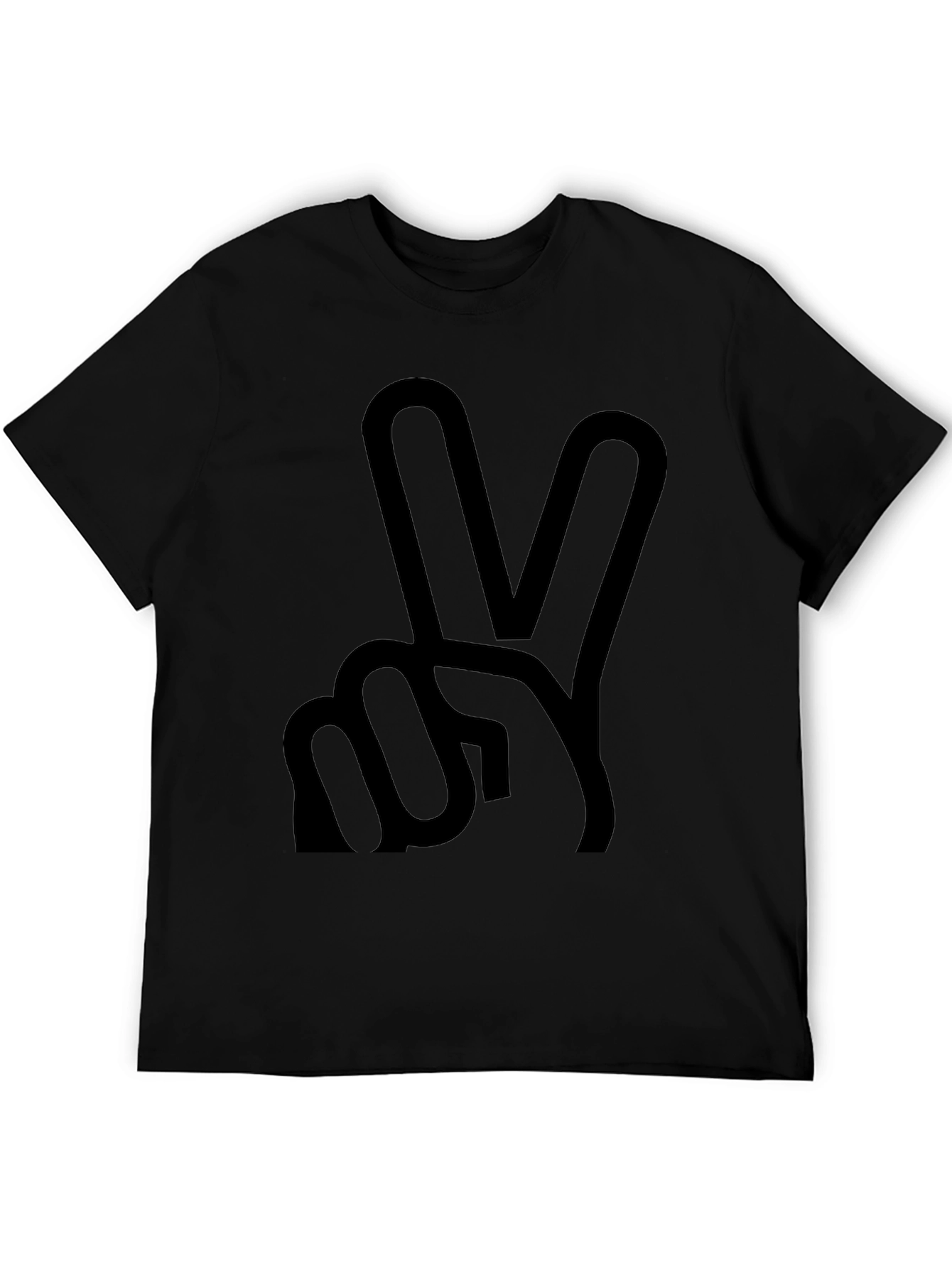 Peace Sign Graphic Tee - Black Cotton Casual Shirt