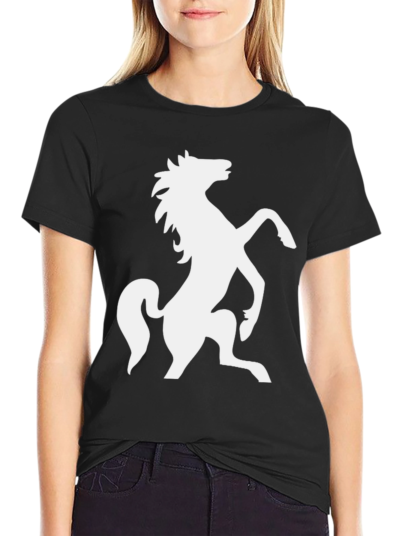 Black Horse Silhouette Tee - Bold Equestrian Style