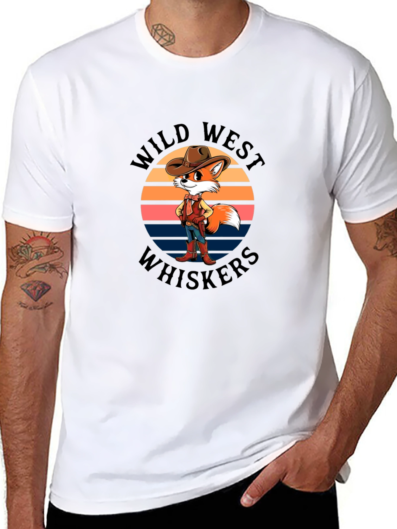 Wild West Whiskers T-Shirt - Cowboy Fox Design