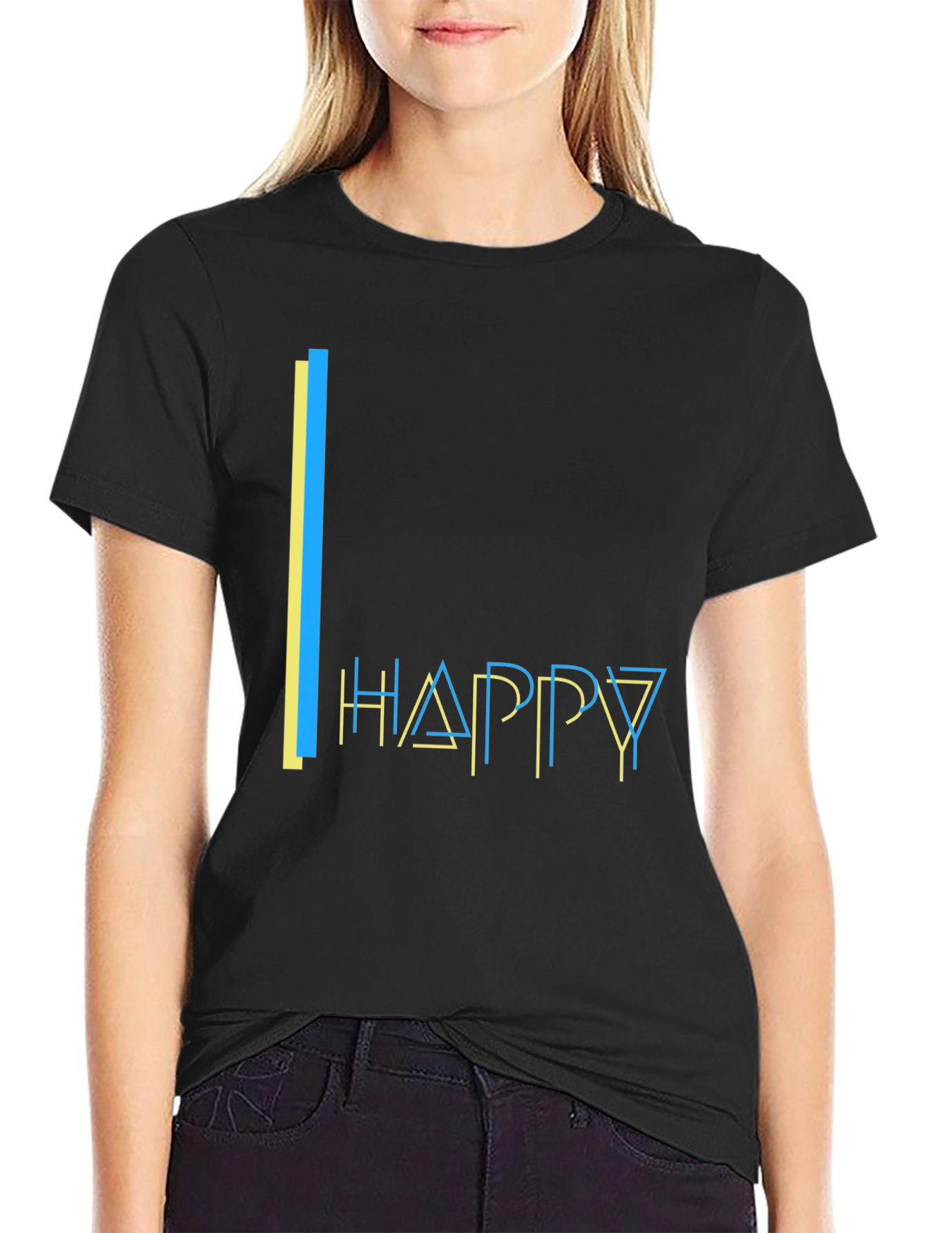Happy Graphic Print Black T-Shirt