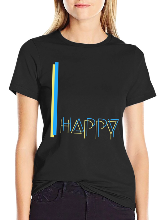 Happy Graphic Print Black T-Shirt