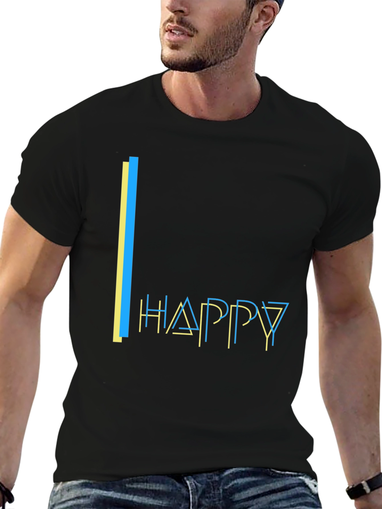 Happy Graphic Print Black T-Shirt