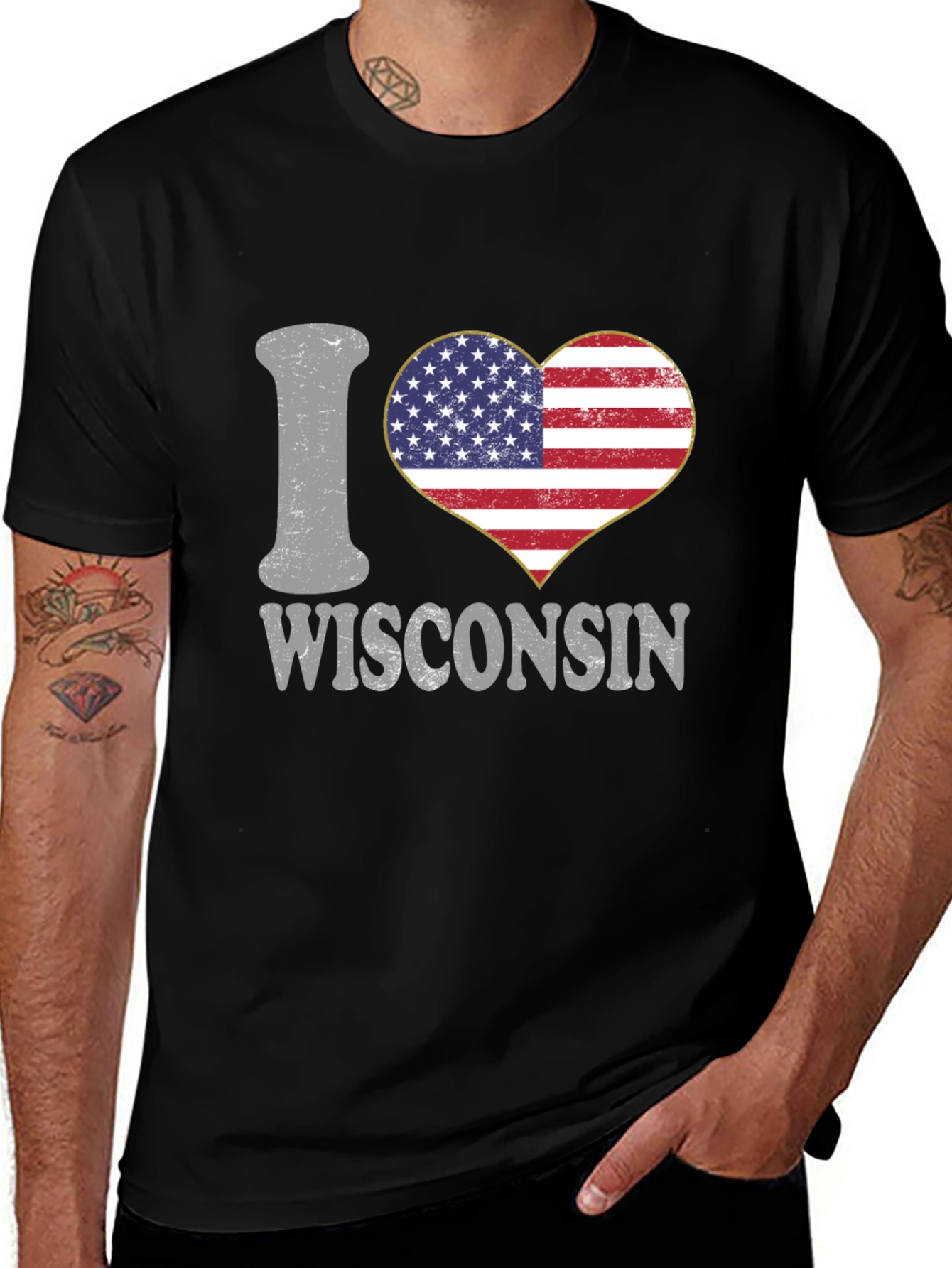 I Heart Wisconsin American Flag Graphic Tee