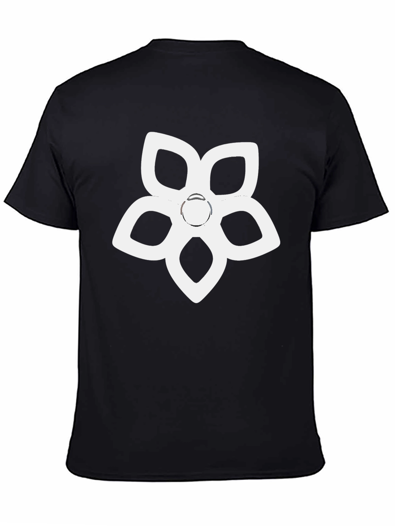 Black T-Shirt with White Flower Spinner Design