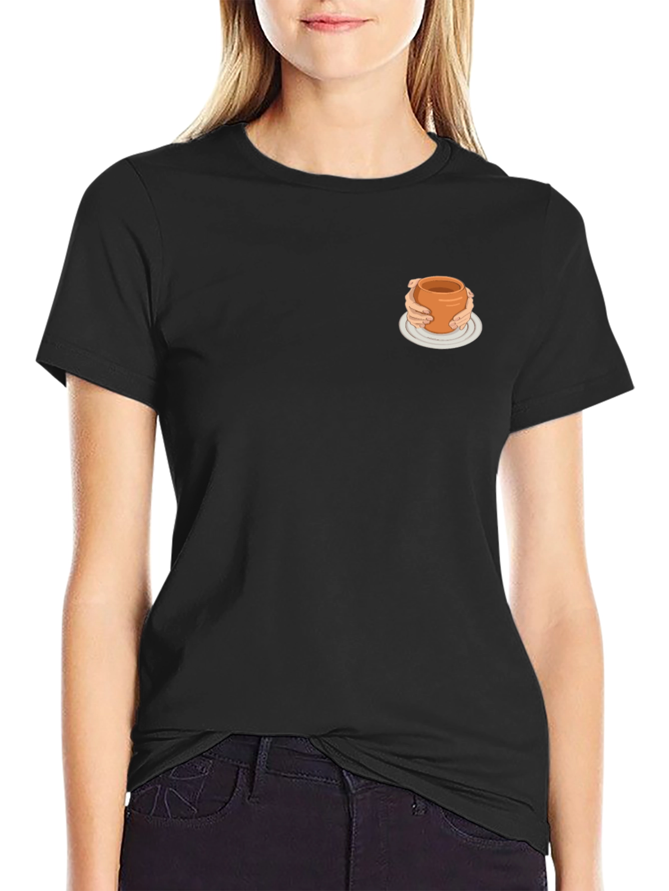 Minimalist Black Tee with Quirky Pottery Design