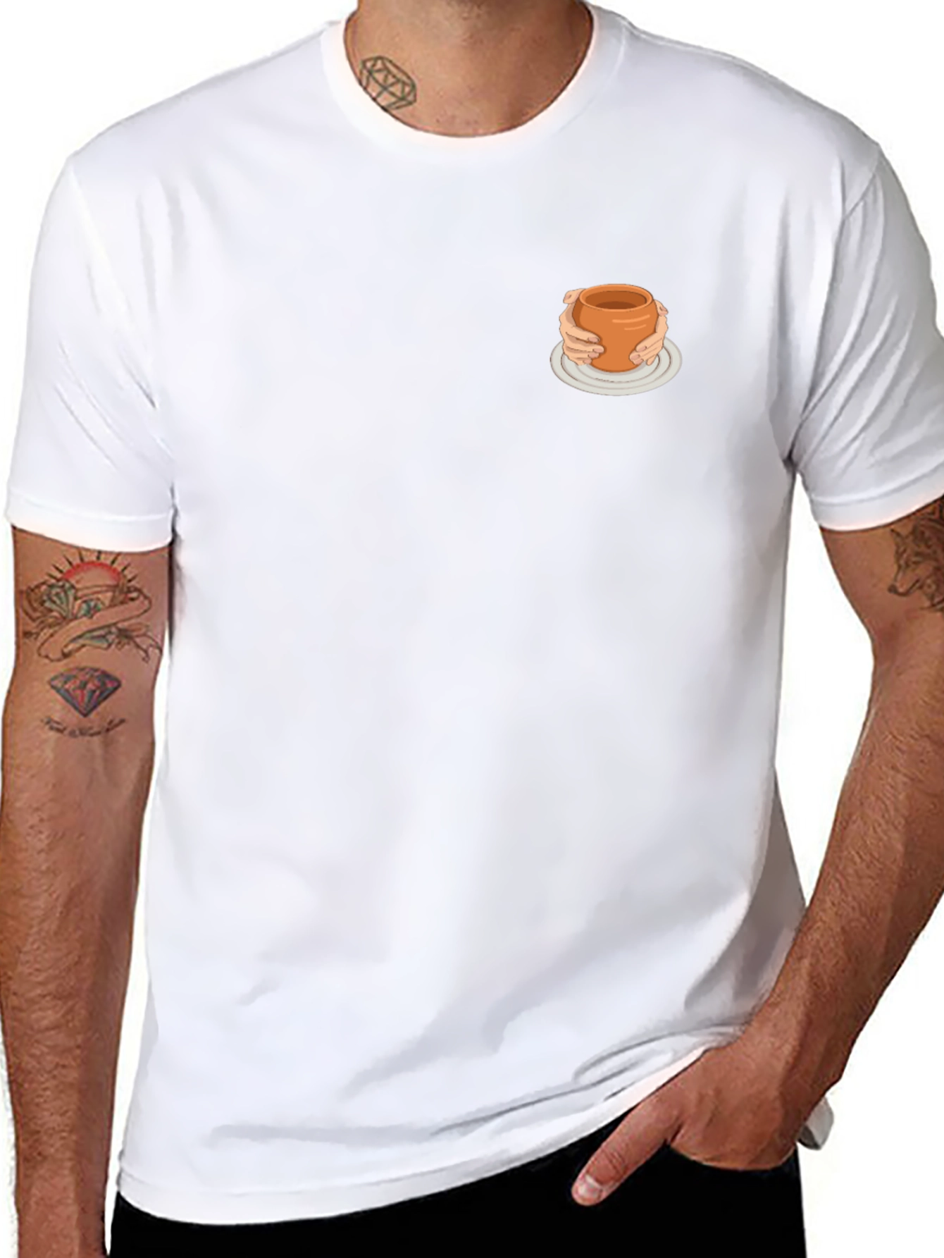 Minimalist Black Tee with Quirky Pottery Design
