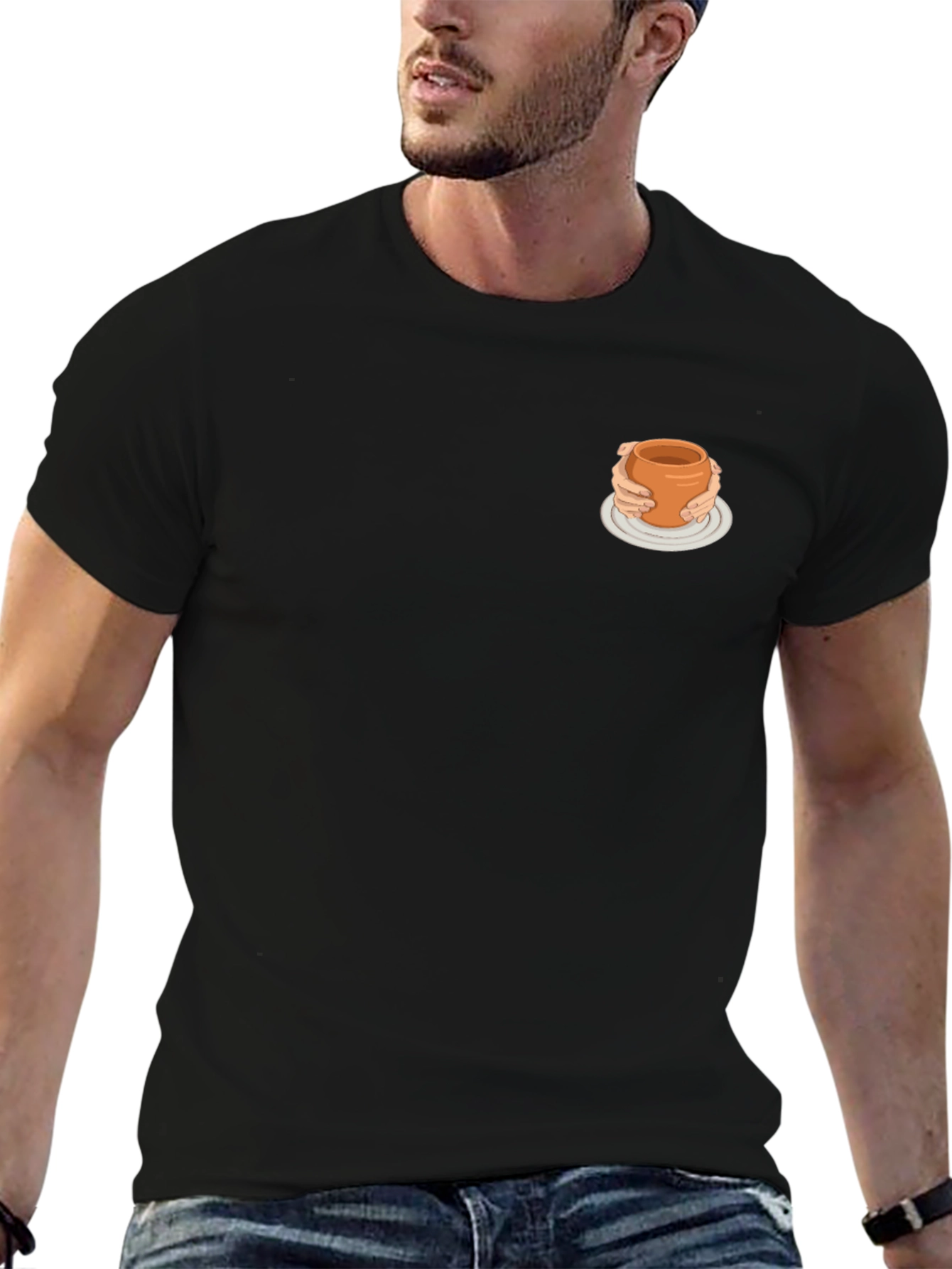 Minimalist Black Tee with Quirky Pottery Design