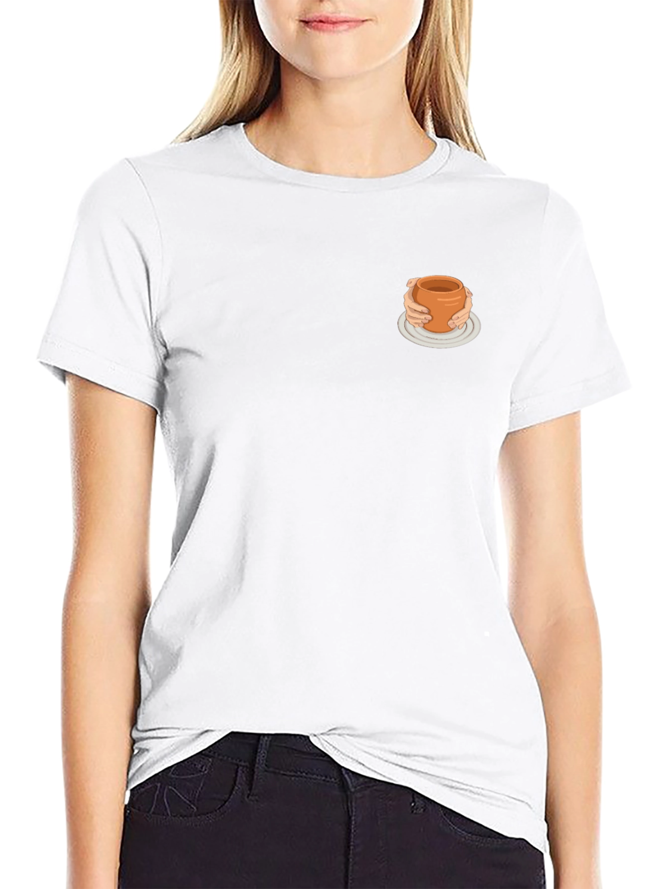Minimalist Black Tee with Quirky Pottery Design