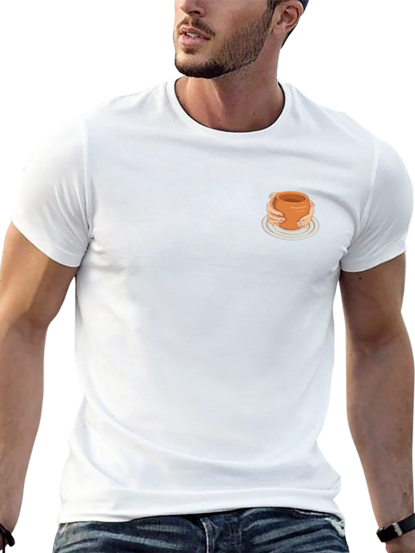Minimalist Black Tee with Quirky Pottery Design