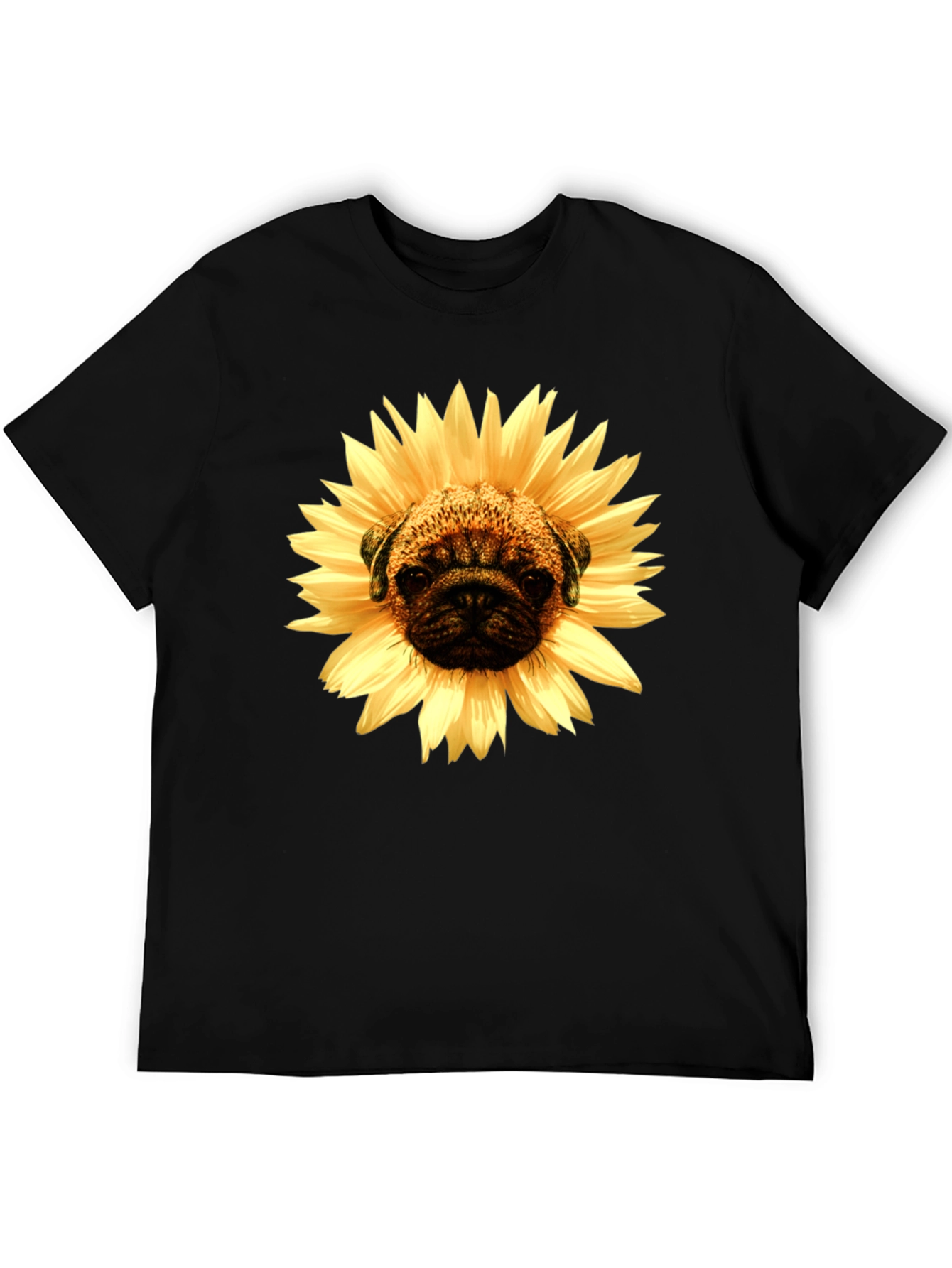 Sunflower Pug Graphic Tee - Mens Black T-Shirt