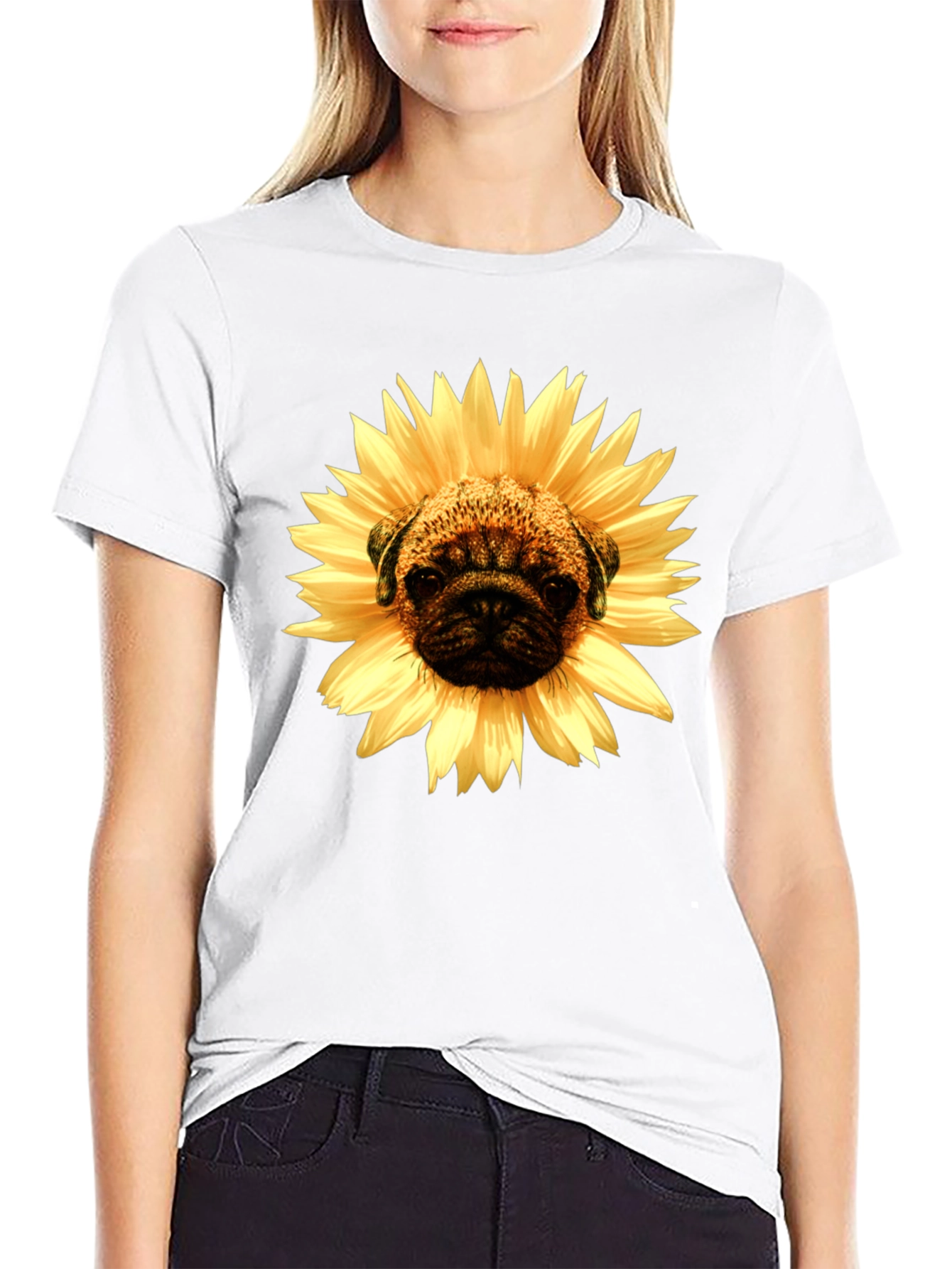 Sunflower Pug Graphic Tee - Mens Black T-Shirt