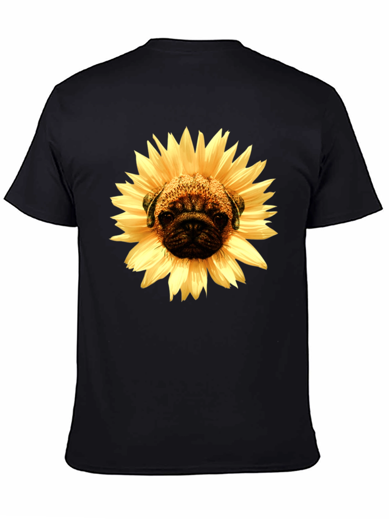 Sunflower Pug Graphic Tee - Mens Black T-Shirt