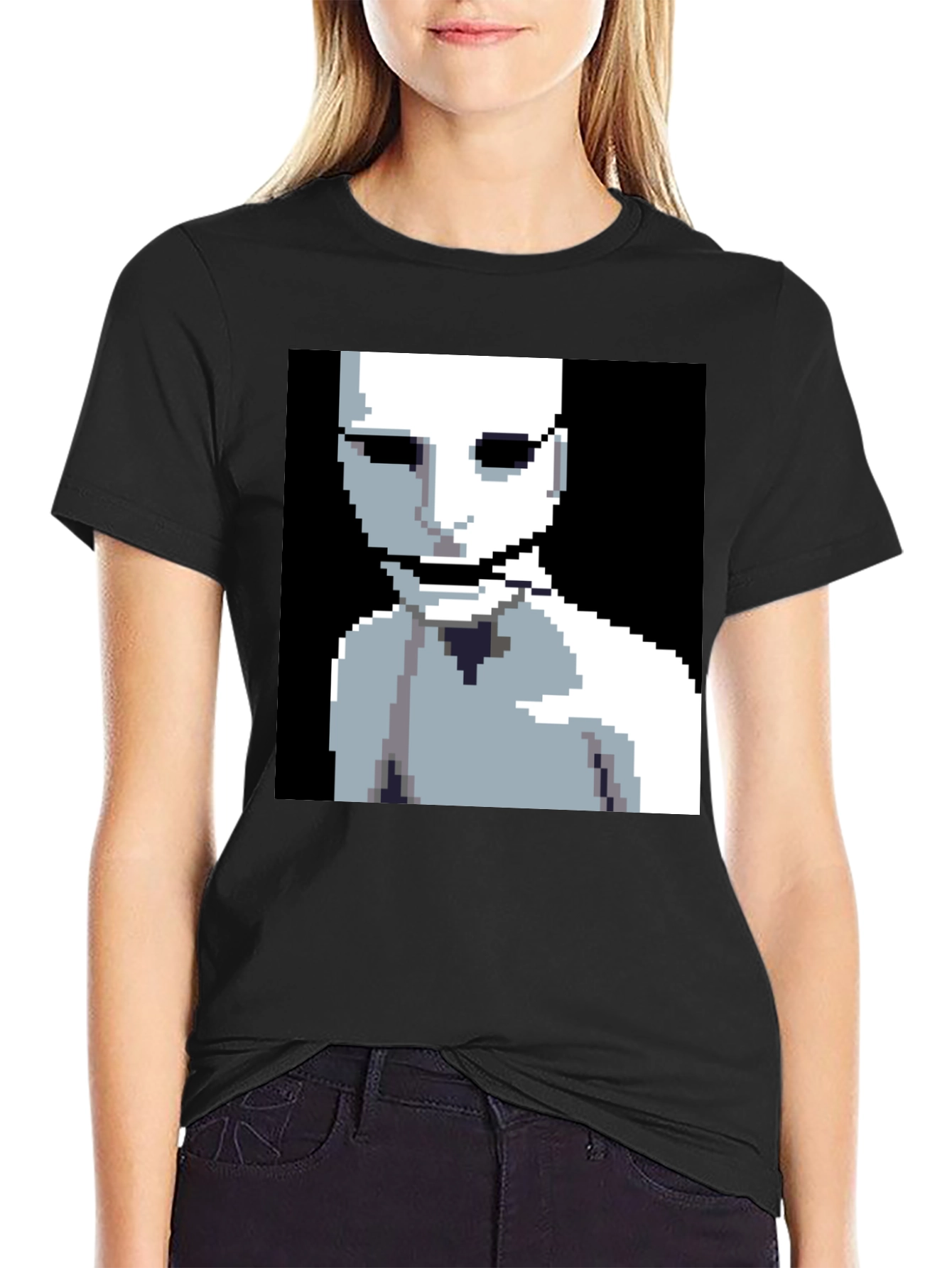 Pixelated Horror Graphic Tee - Black