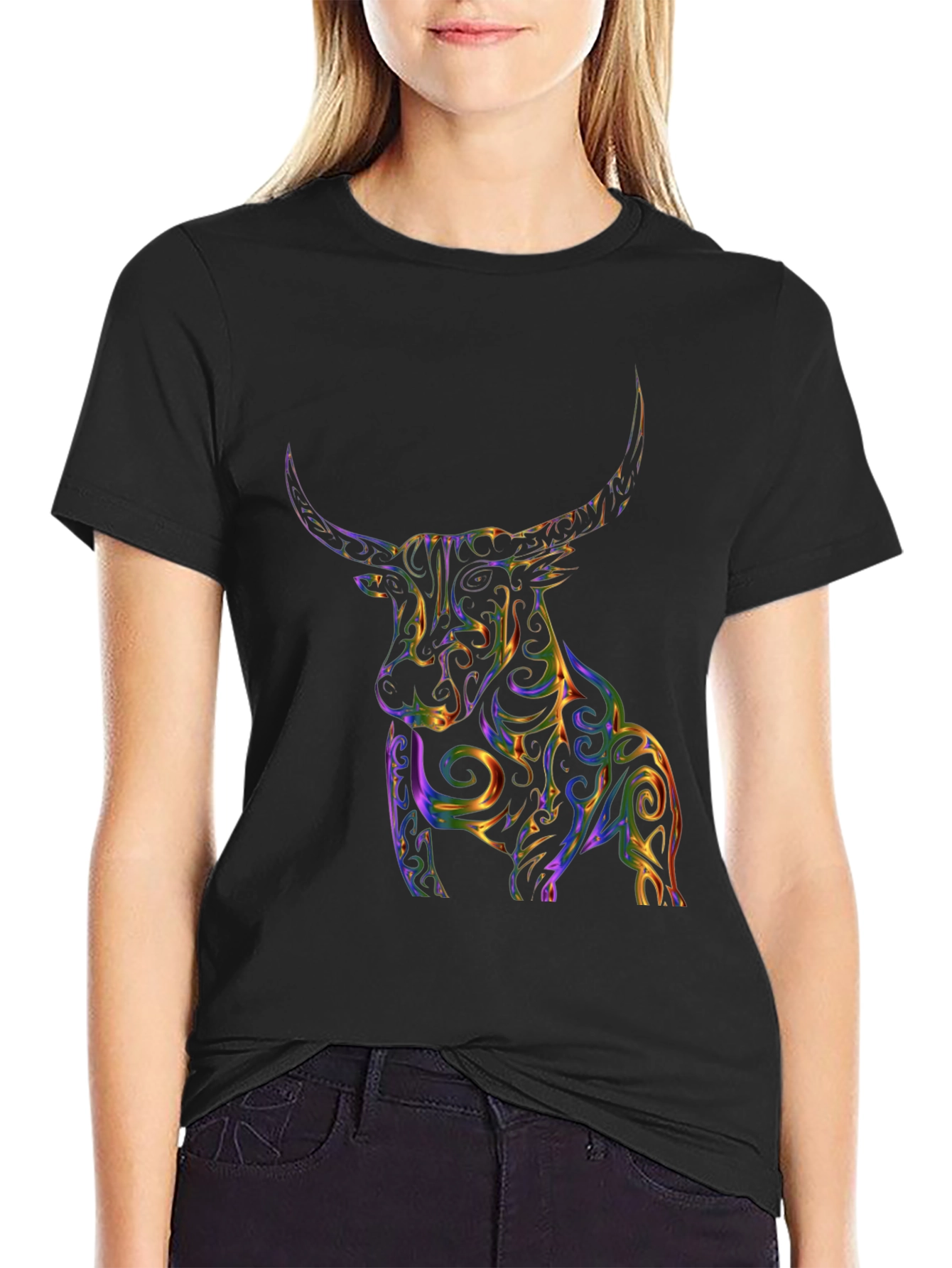 Vibrant Bull Graphic Tee - Stylish Mens Black T-Shirt