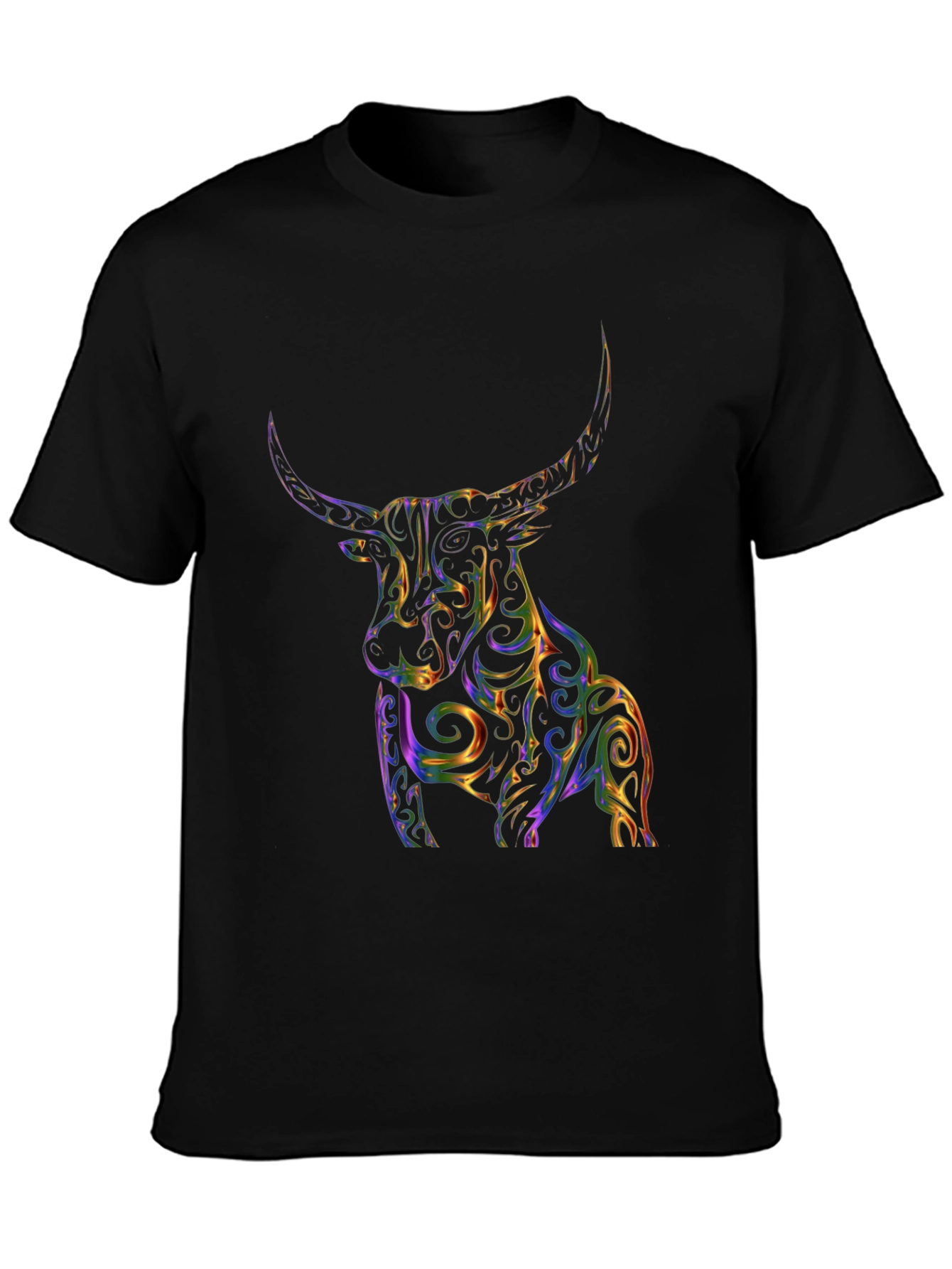 Vibrant Bull Graphic Tee - Stylish Mens Black T-Shirt
