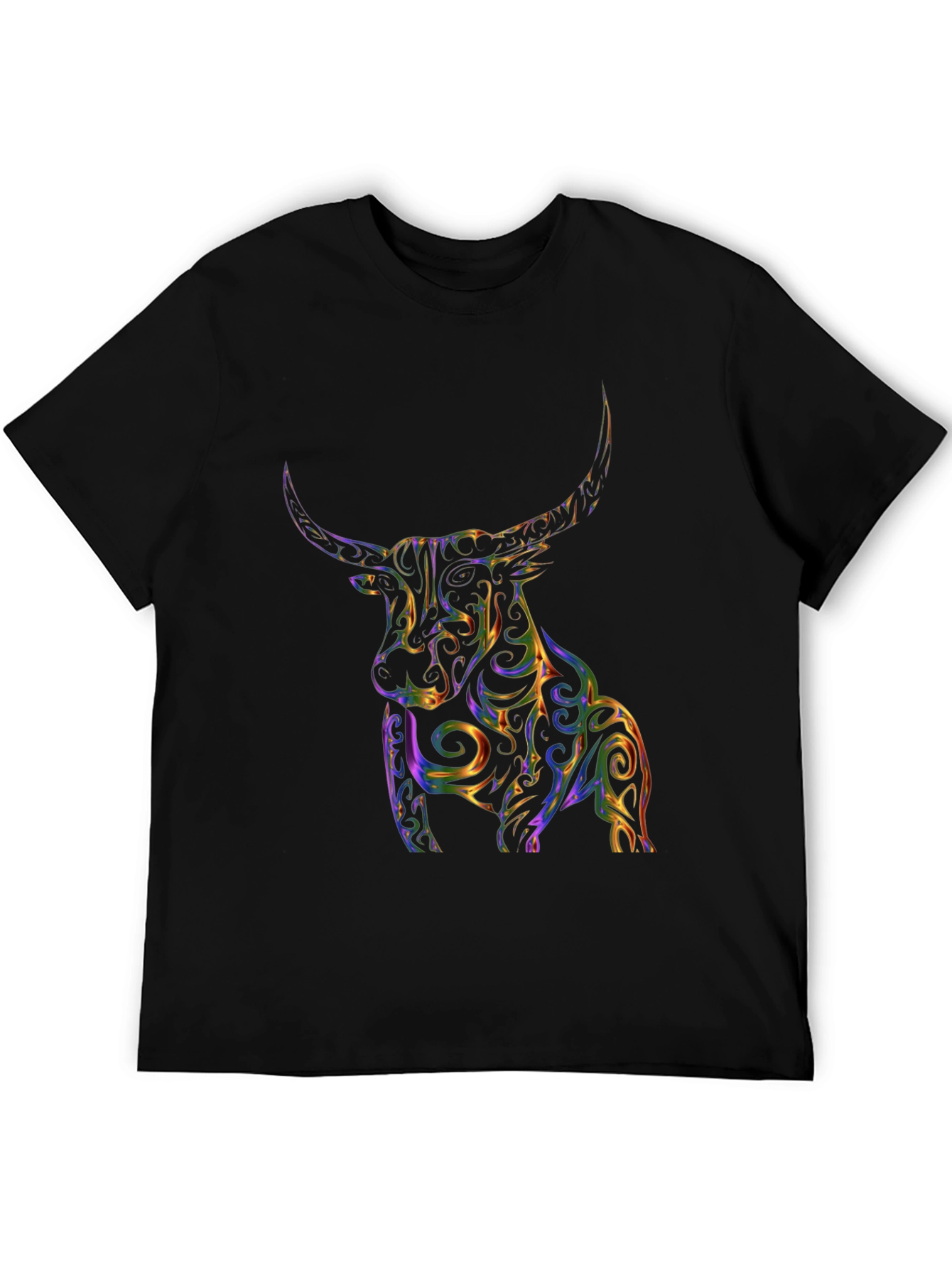 Vibrant Bull Graphic Tee - Stylish Mens Black T-Shirt
