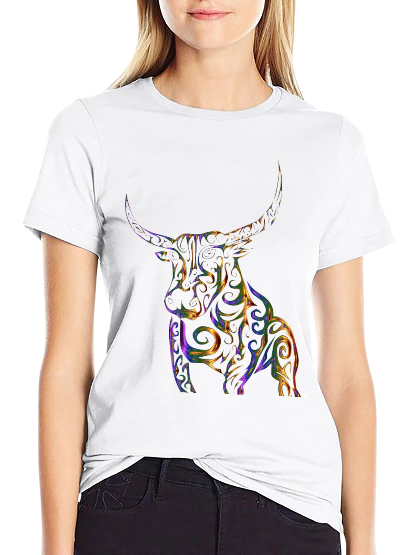 Vibrant Bull Graphic Tee - Stylish Mens Black T-Shirt