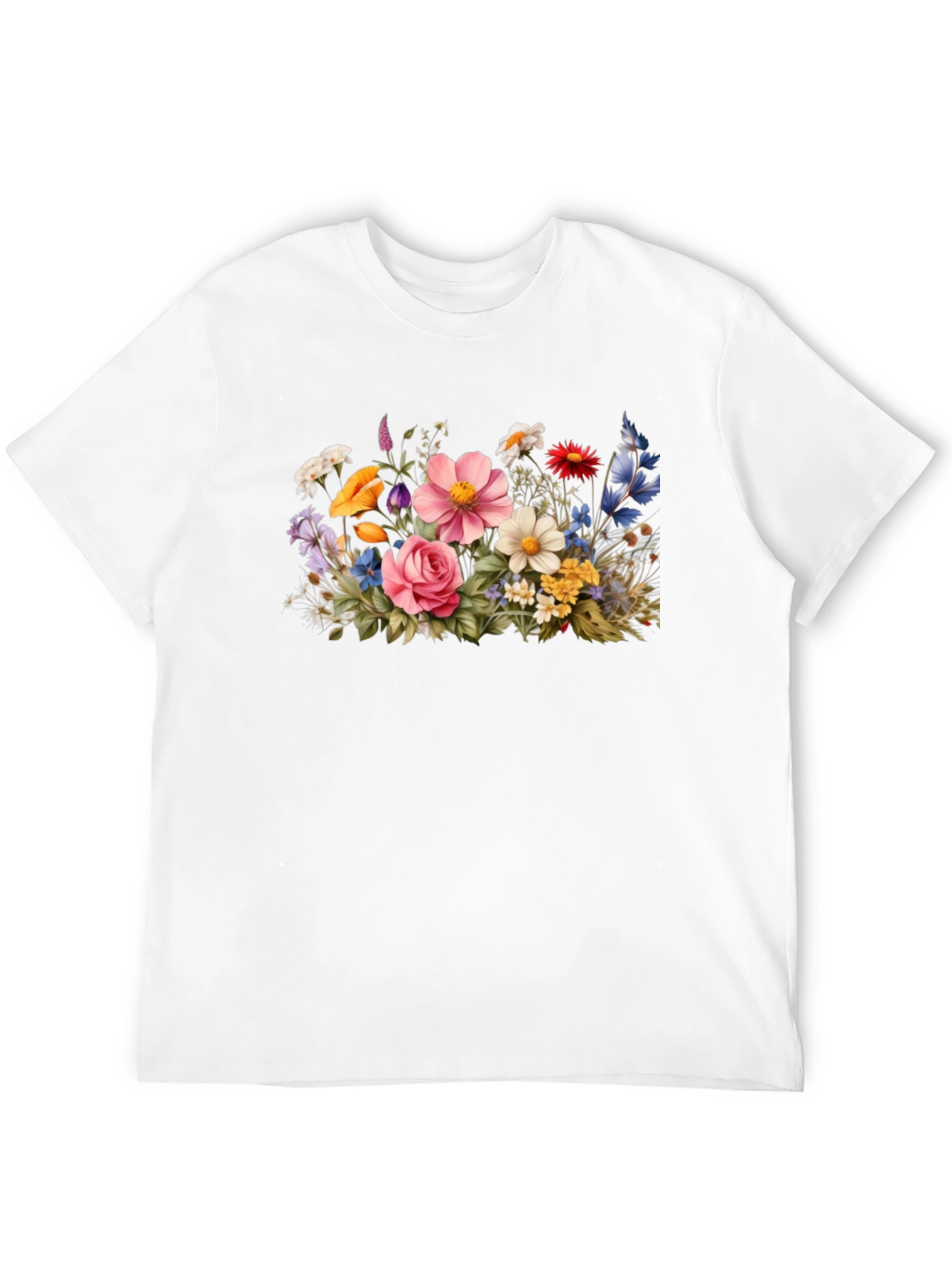 Floral Bouquet Graphic Tee - Black Cotton T-Shirt
