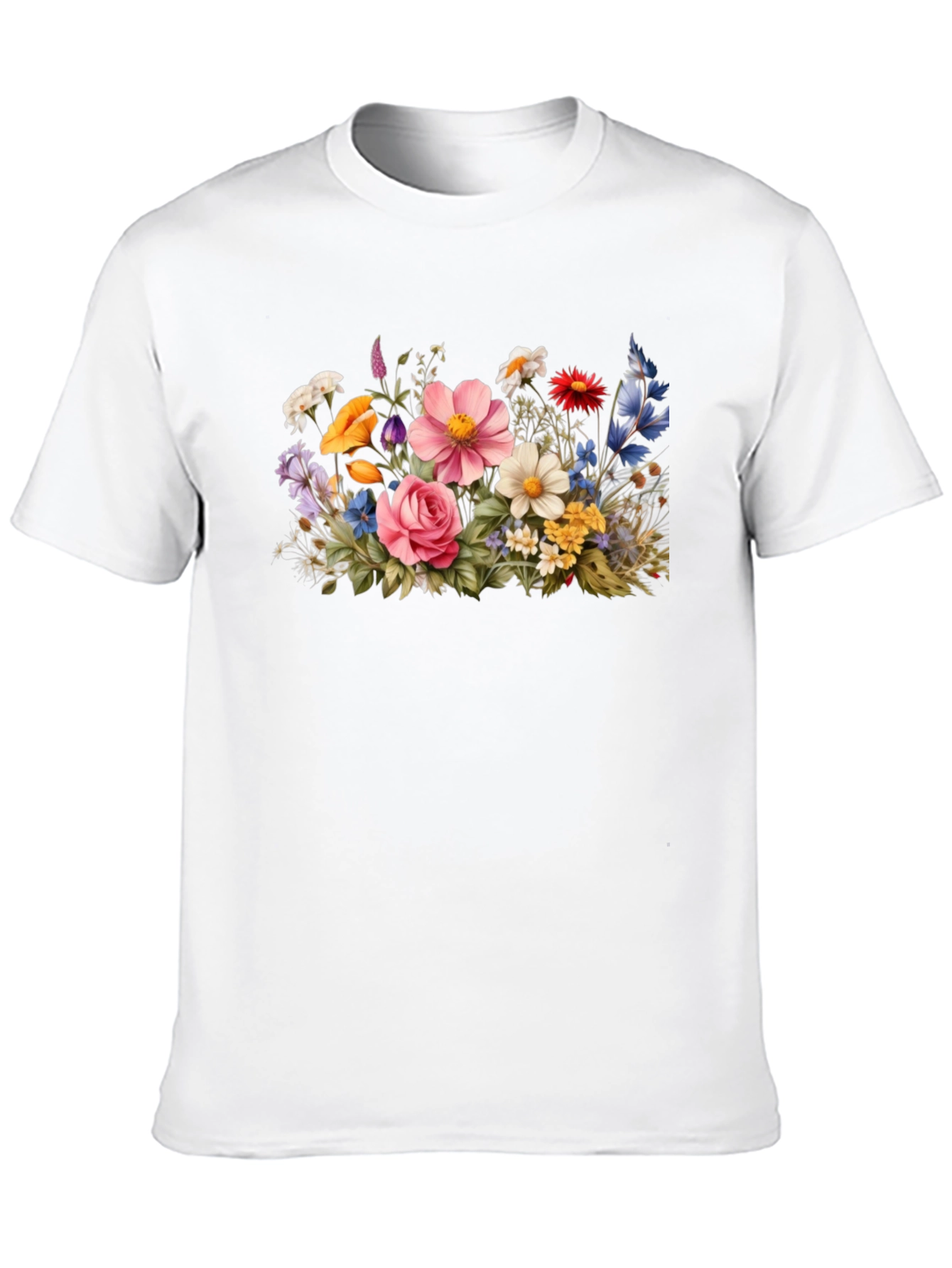 Floral Bouquet Graphic Tee - Black Cotton T-Shirt