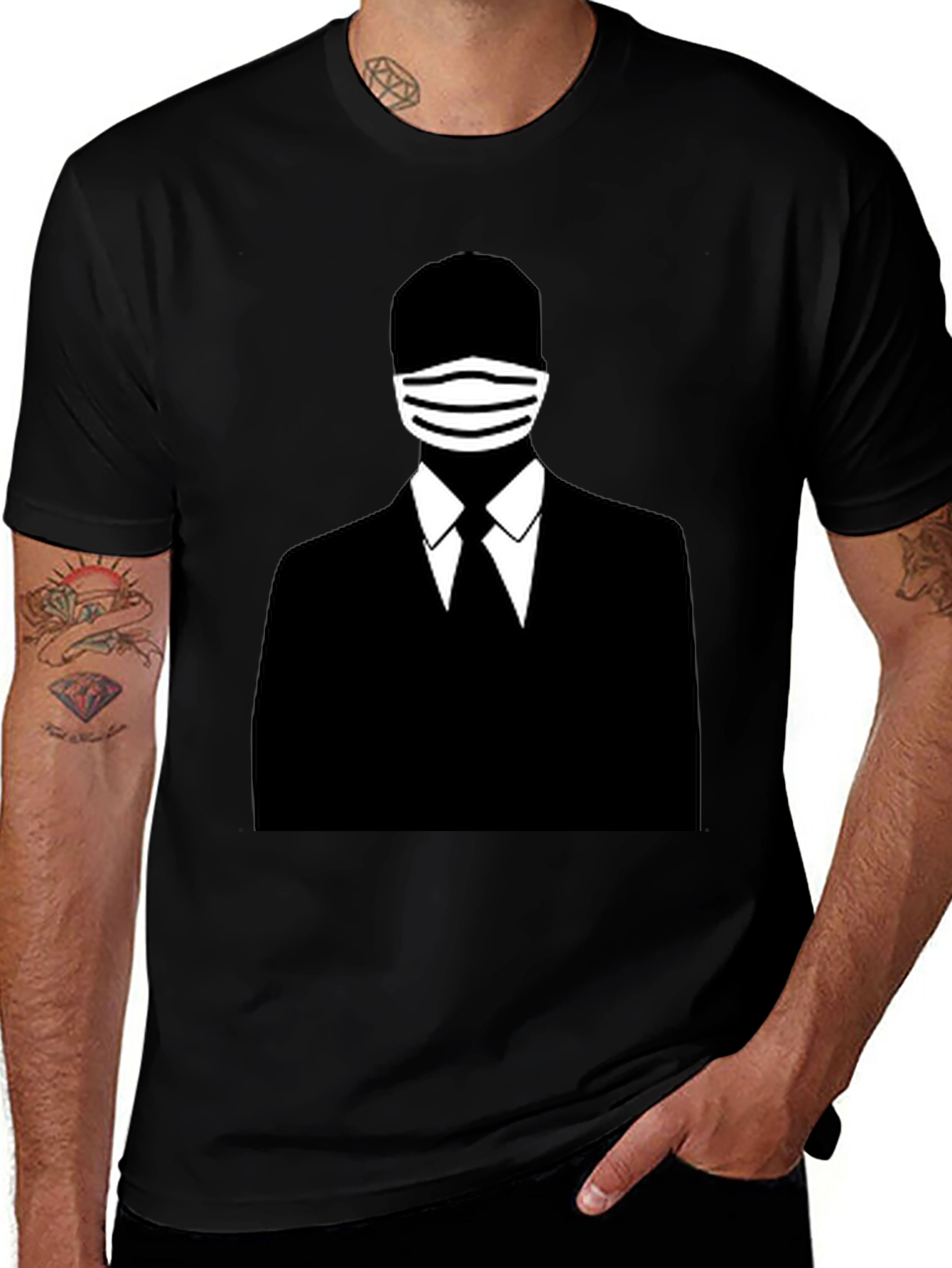 Masked Man Silhouette Graphic Tee - Black