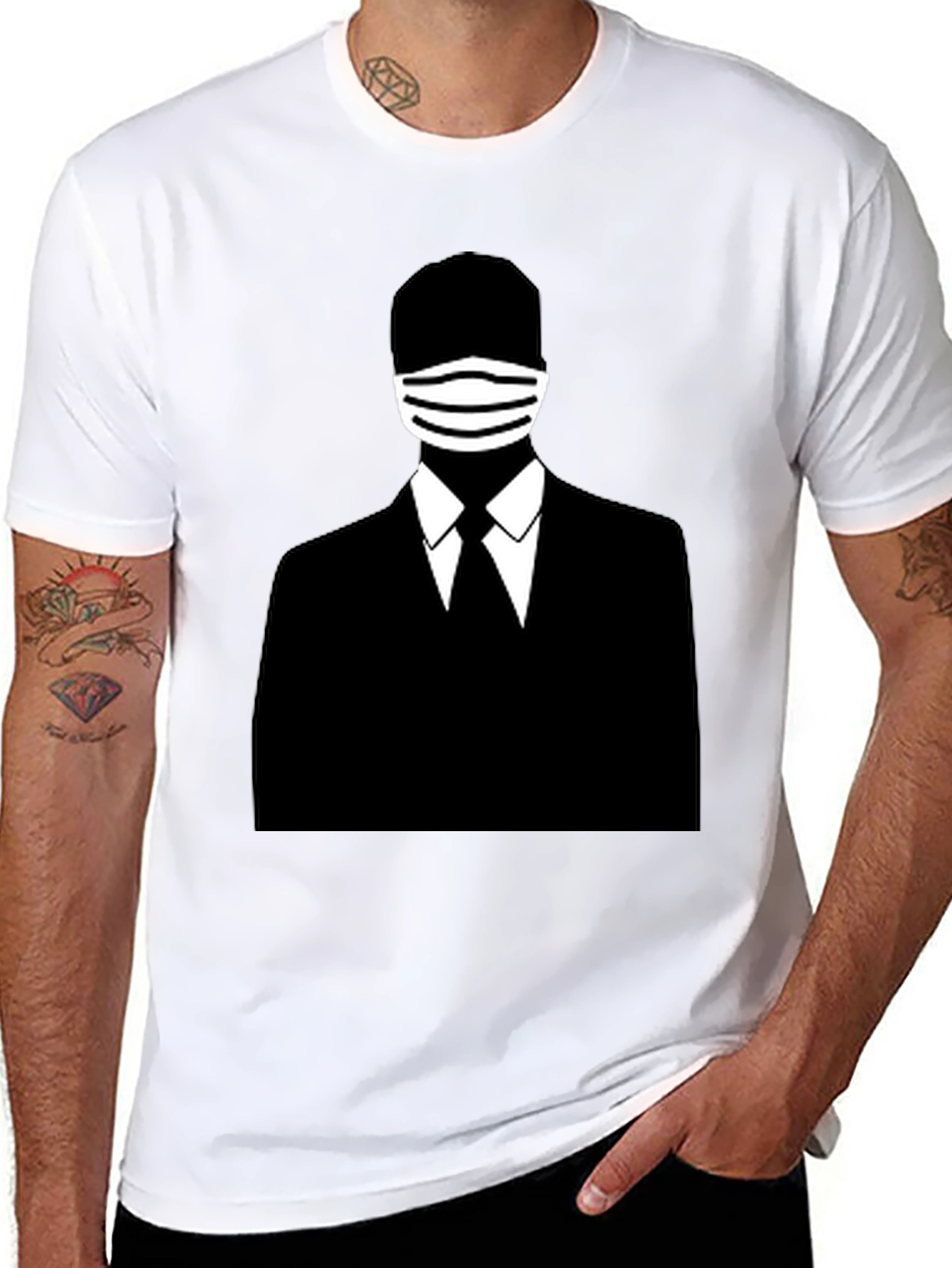 Masked Man Silhouette Graphic Tee - Black