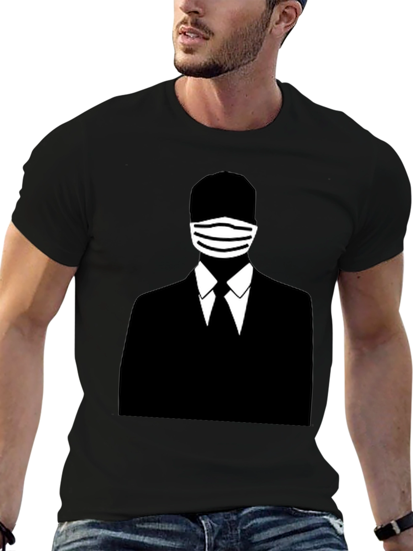 Masked Man Silhouette Graphic Tee - Black