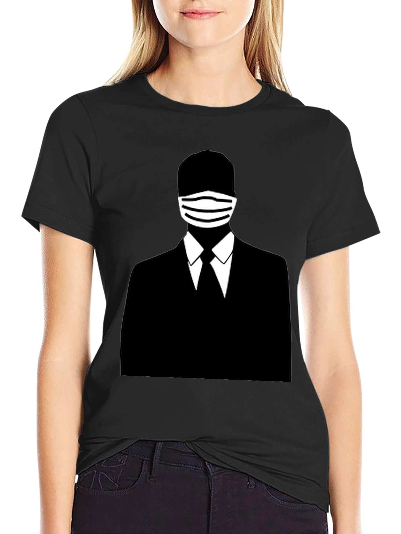 Masked Man Silhouette Graphic Tee - Black