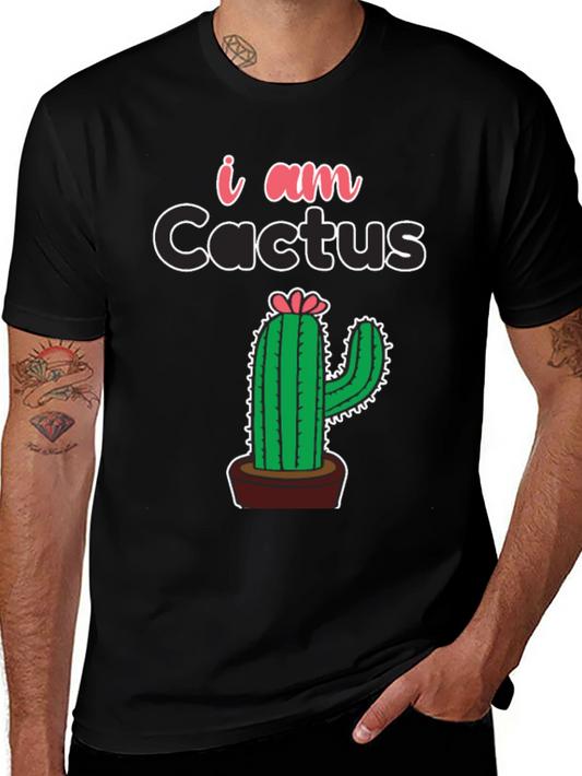 I am Cactus Graphic Print Black T-Shirt