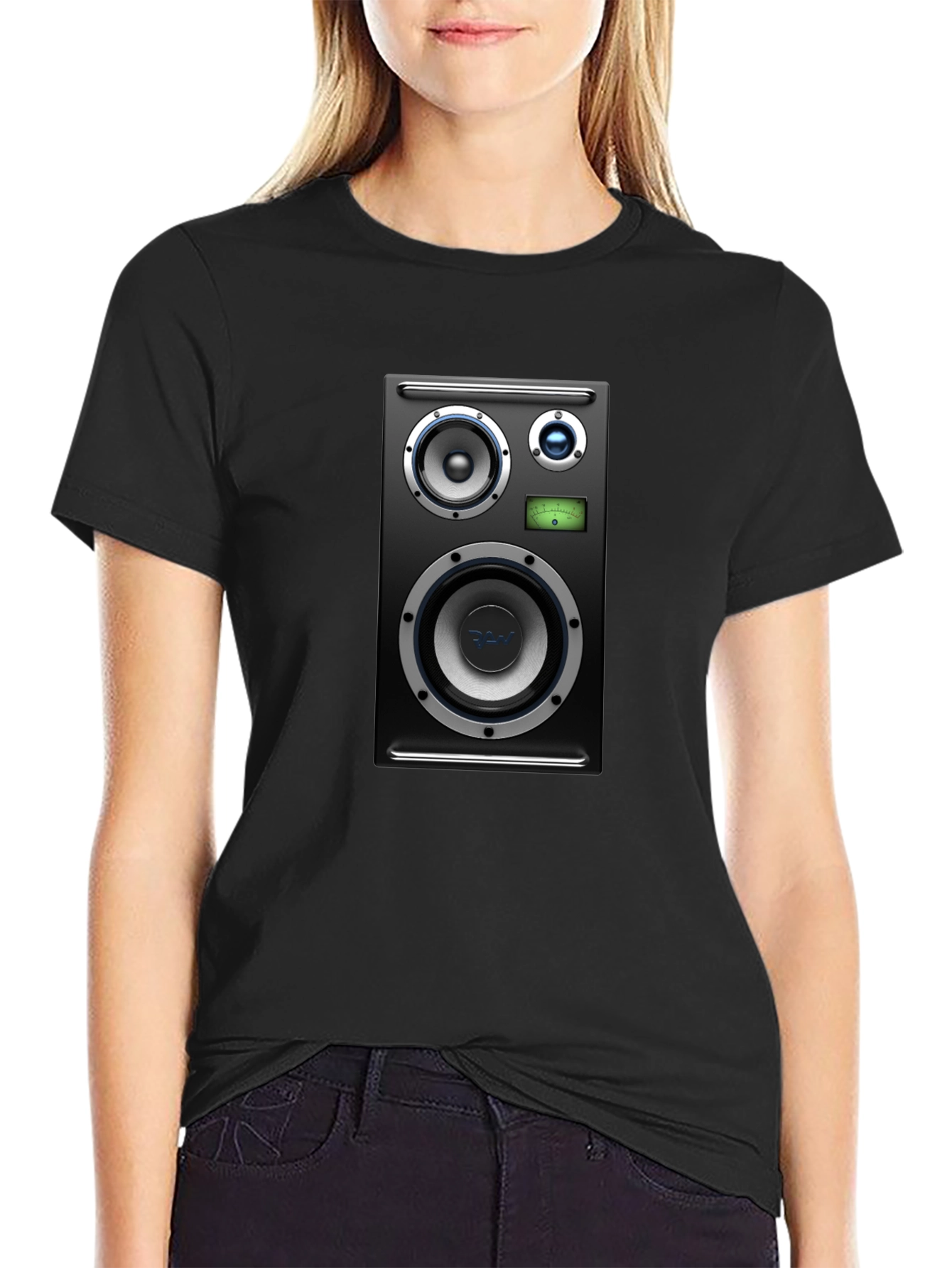 Speaker Graphic Tee - Black Cotton T-Shirt