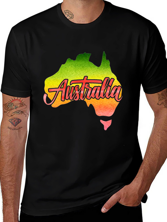 Australia Map T-Shirt - Black Cotton Graphic Tee