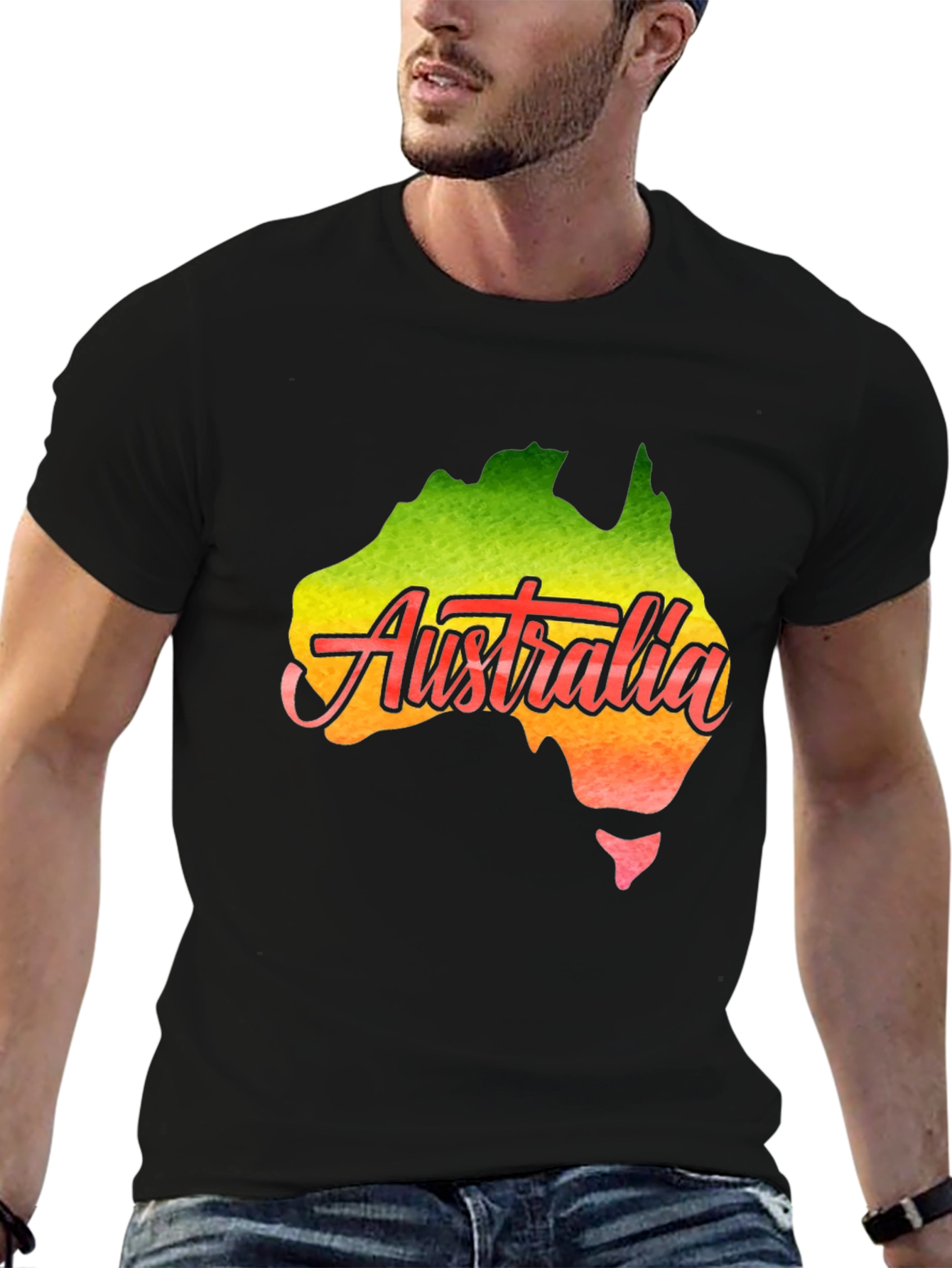 Australia Map T-Shirt - Black Cotton Graphic Tee