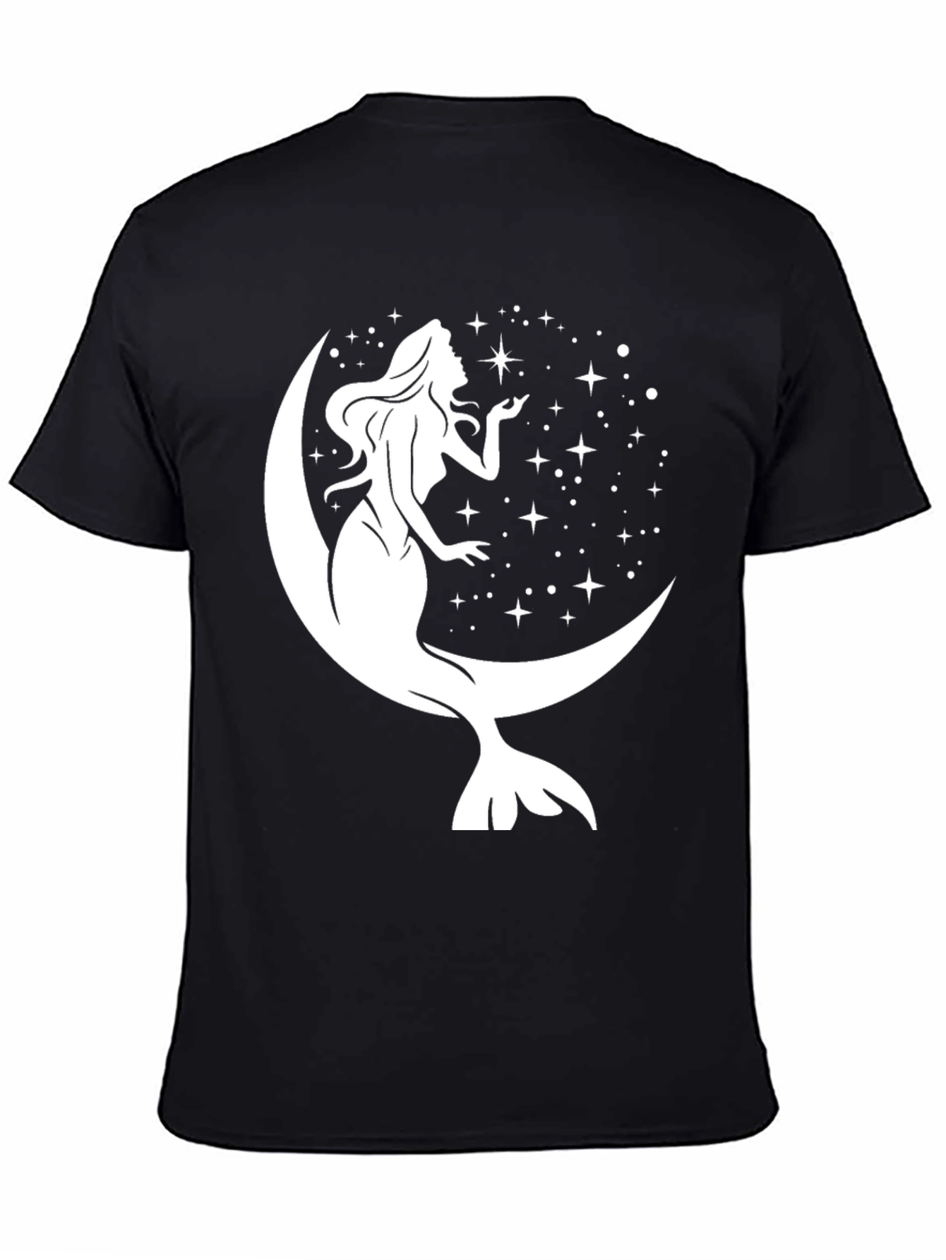 Mermaid Moon Stars Graphic Tee - Black Cotton Blend